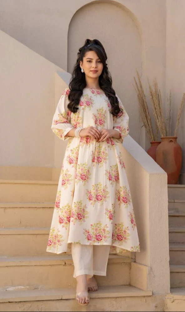 Manjula Caramel Floral Cotton Kurta Pant Set - Image 10