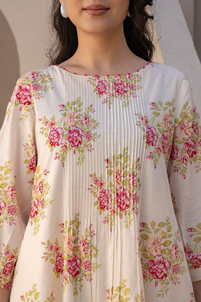 Manjula Caramel Floral Cotton Kurta Pant Set - Image 12