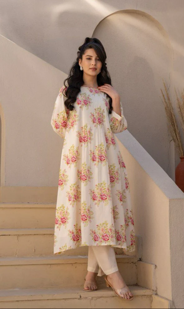 Manjula Caramel Floral Cotton Kurta Pant Set - Image 15