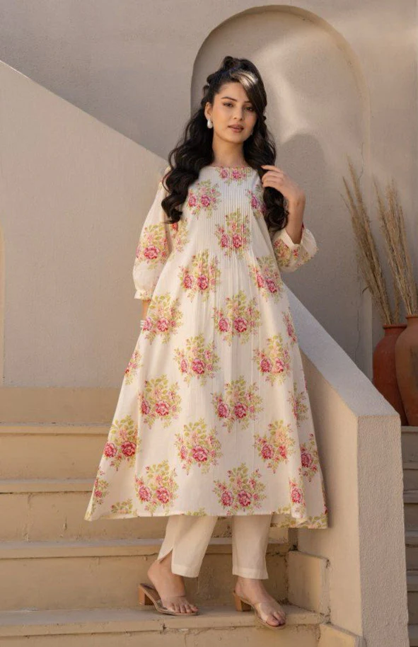 Manjula Caramel Floral Cotton Kurta Pant Set - Image 17