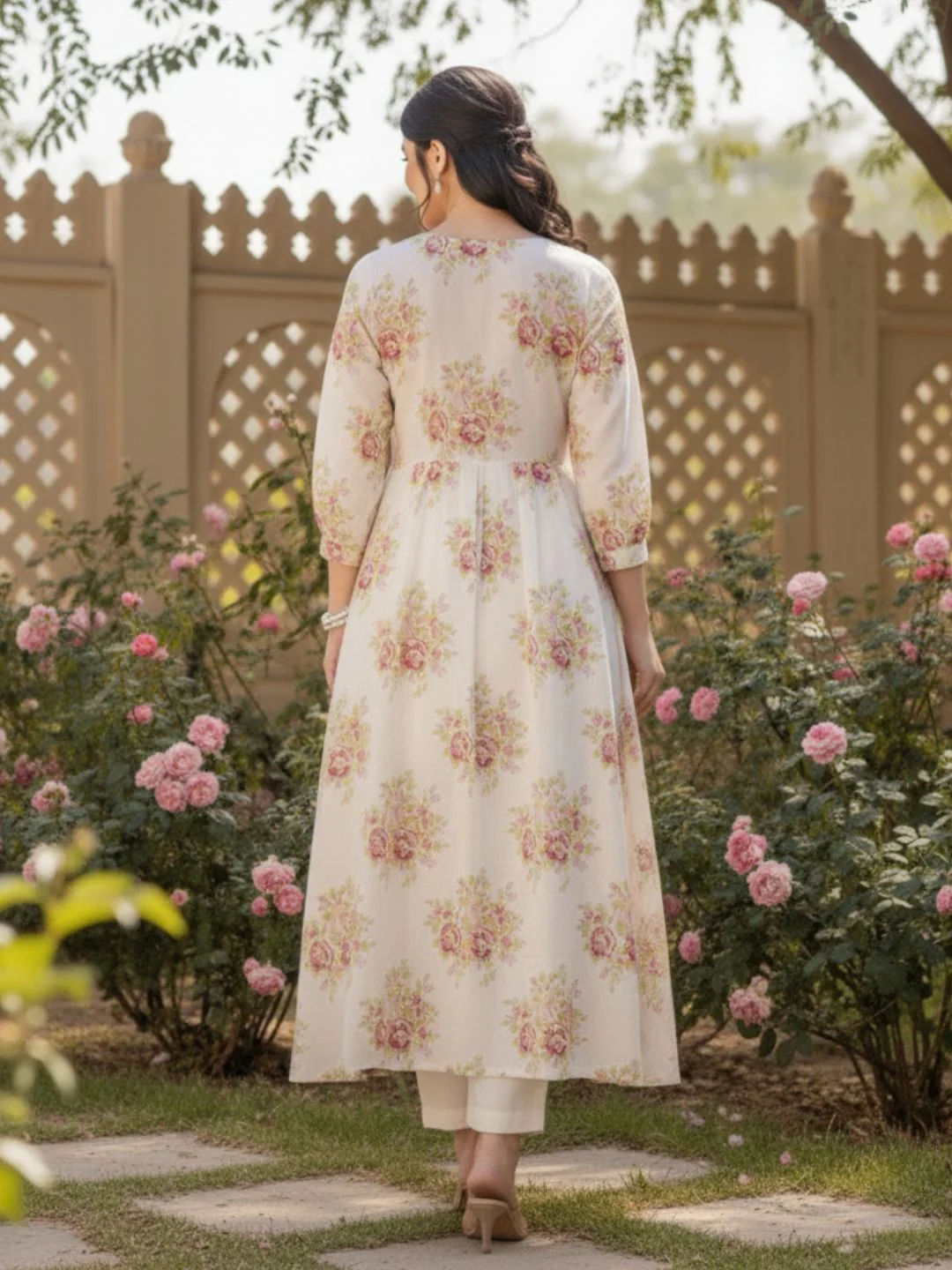 Manjula Caramel Floral Cotton Kurta Pant Set - Image 3