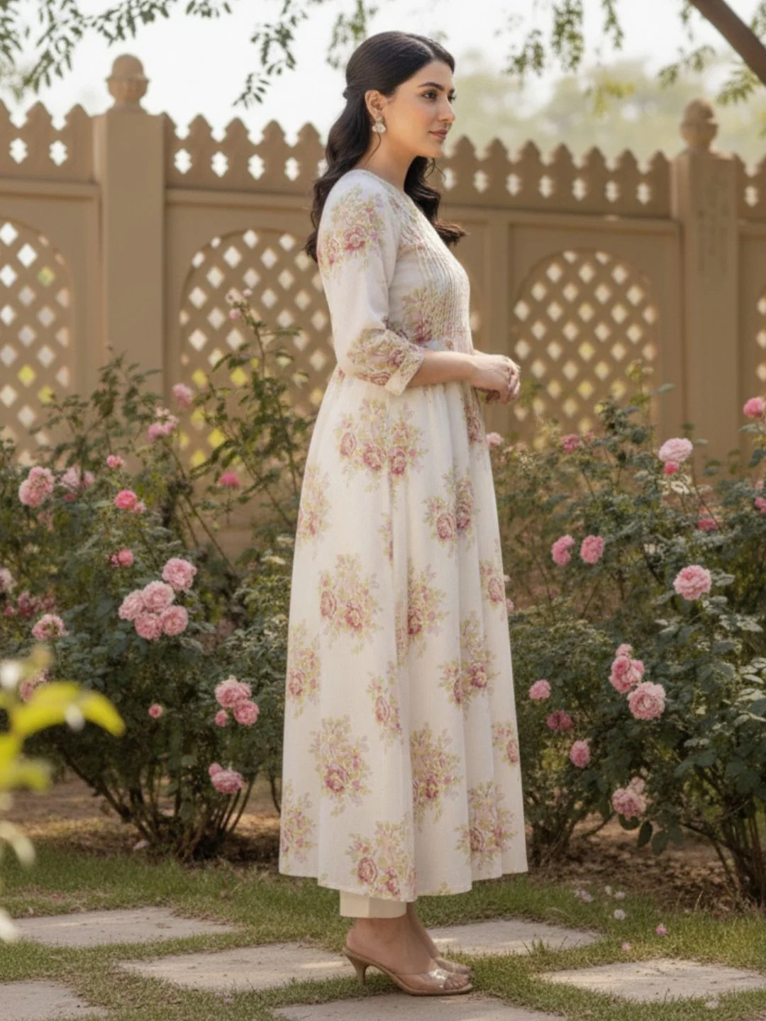 Manjula Caramel Floral Cotton Kurta Pant Set - Image 4