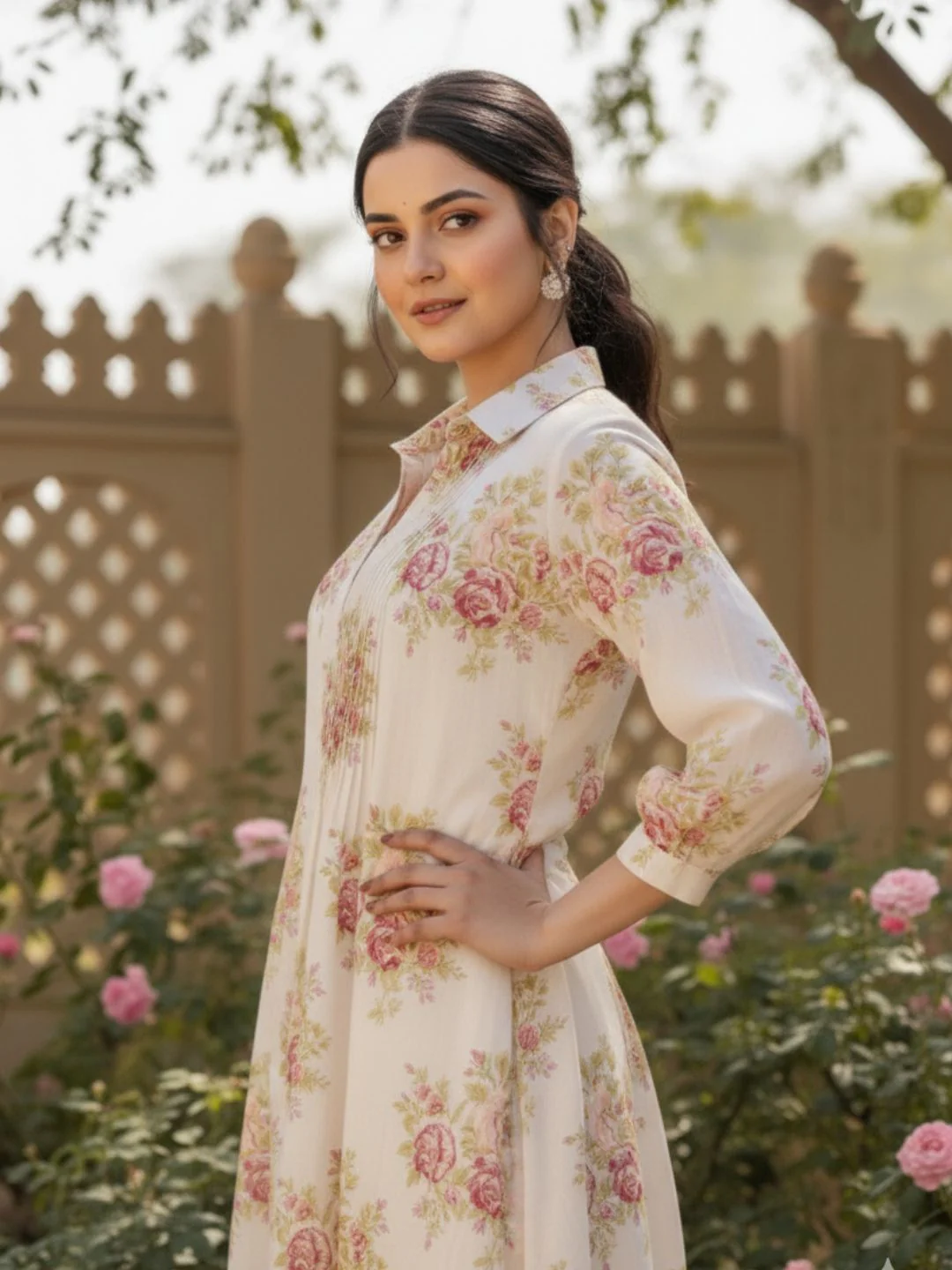 Manjula Caramel Floral Cotton Kurta Pant Set - Image 5
