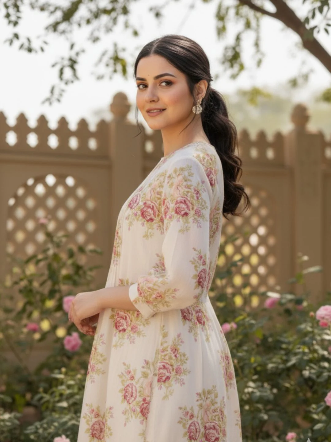 Manjula Caramel Floral Cotton Kurta Pant Set - Image 6