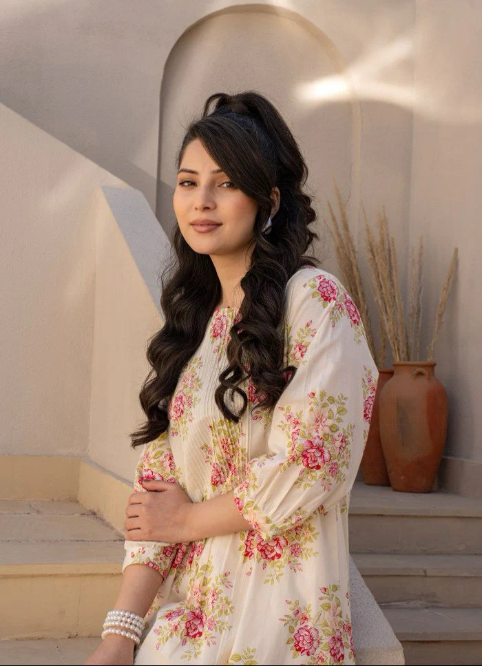 Manjula Caramel Floral Cotton Kurta Pant Set - Image 8