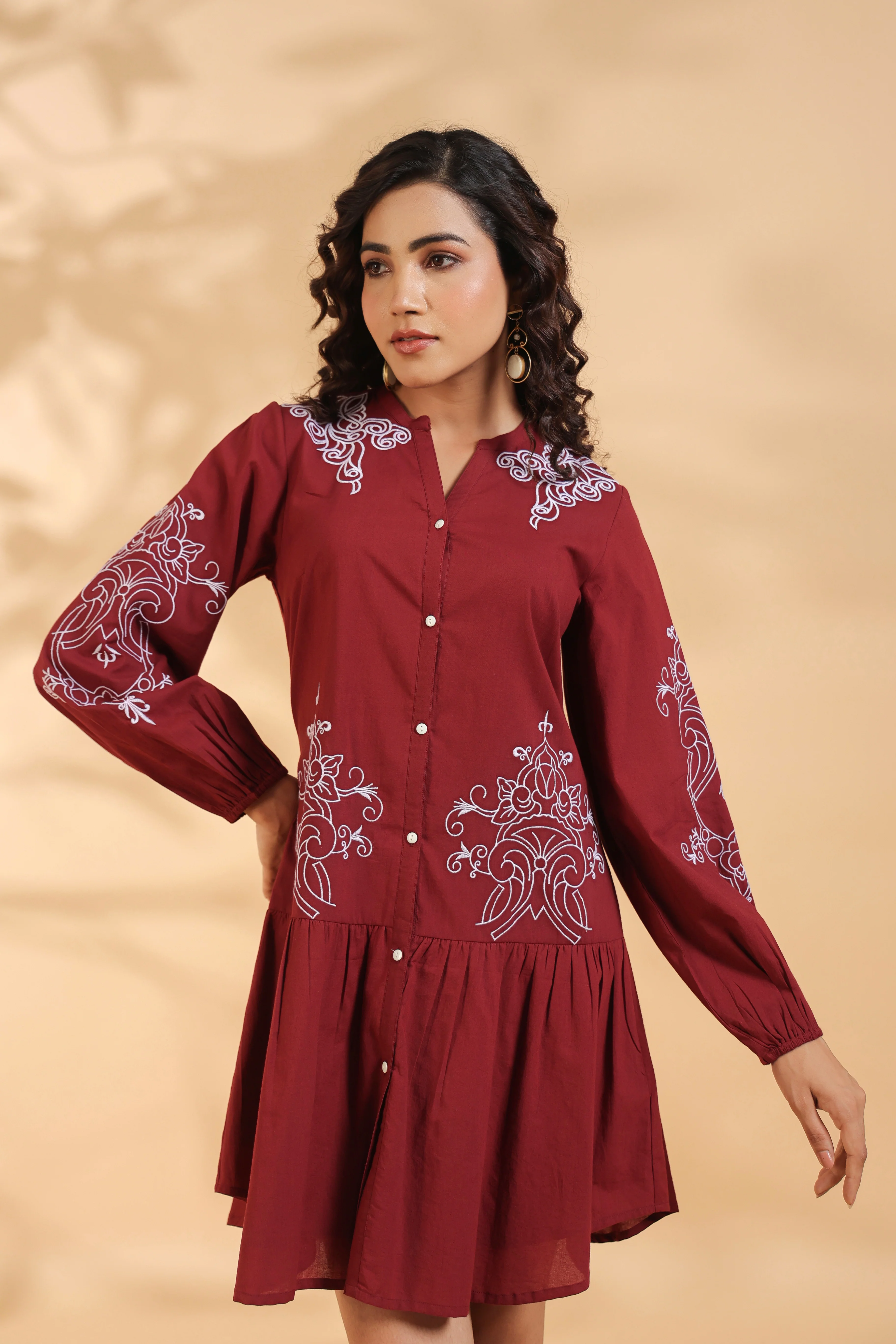 Annie Crimson Embroidery Dress - Image 10
