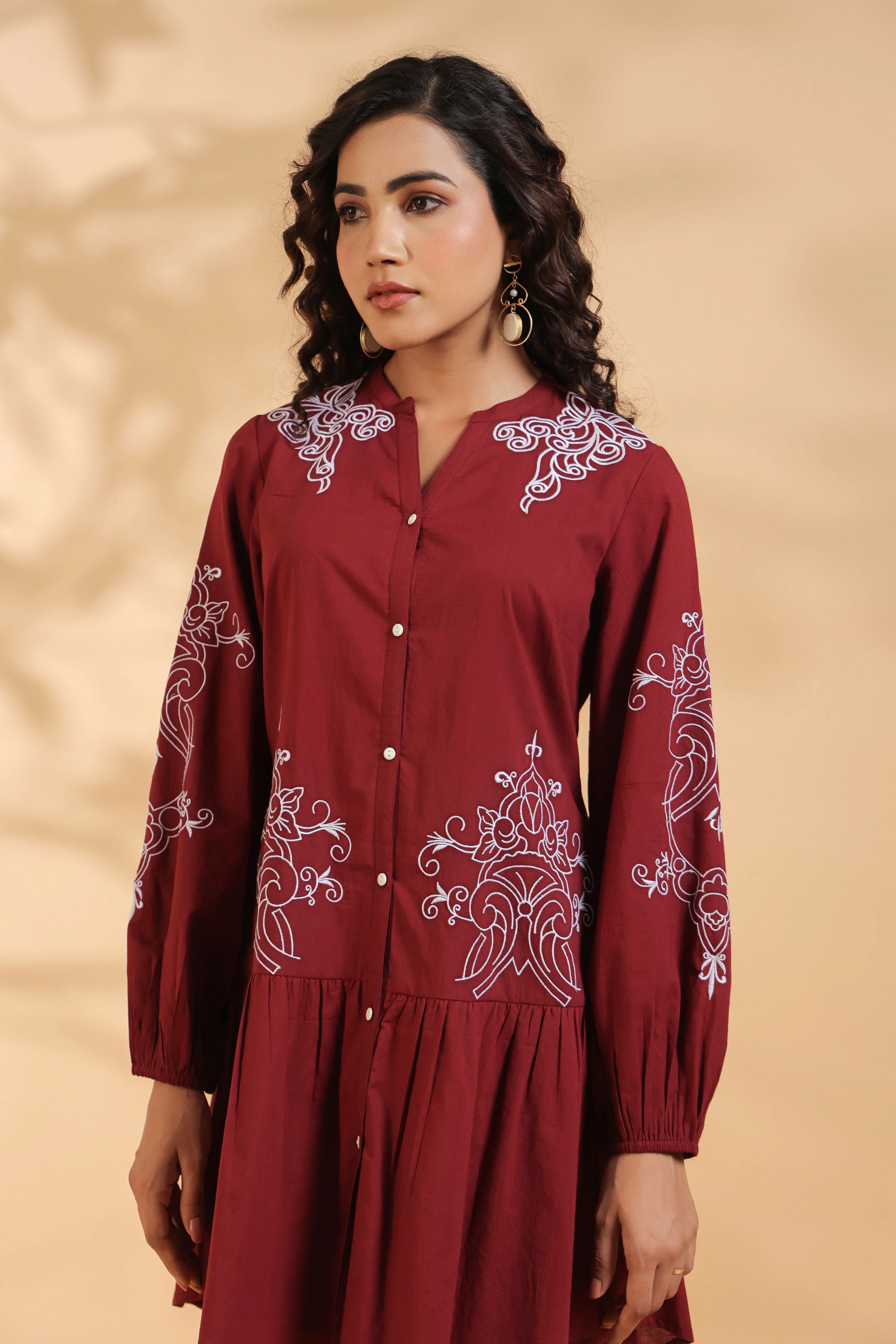 Annie Crimson Embroidery Dress - Image 11