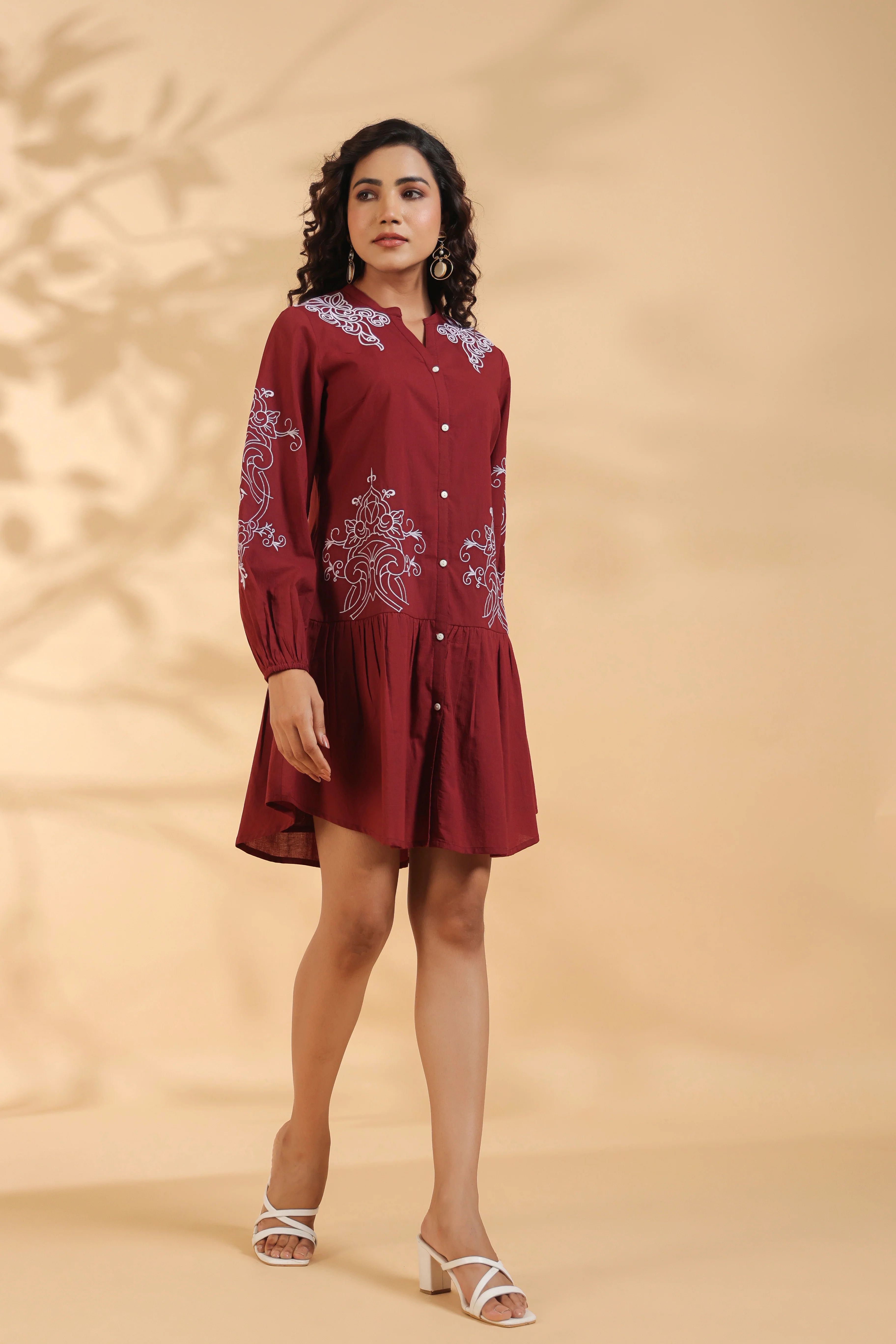 Annie Crimson Embroidery Dress - Image 12