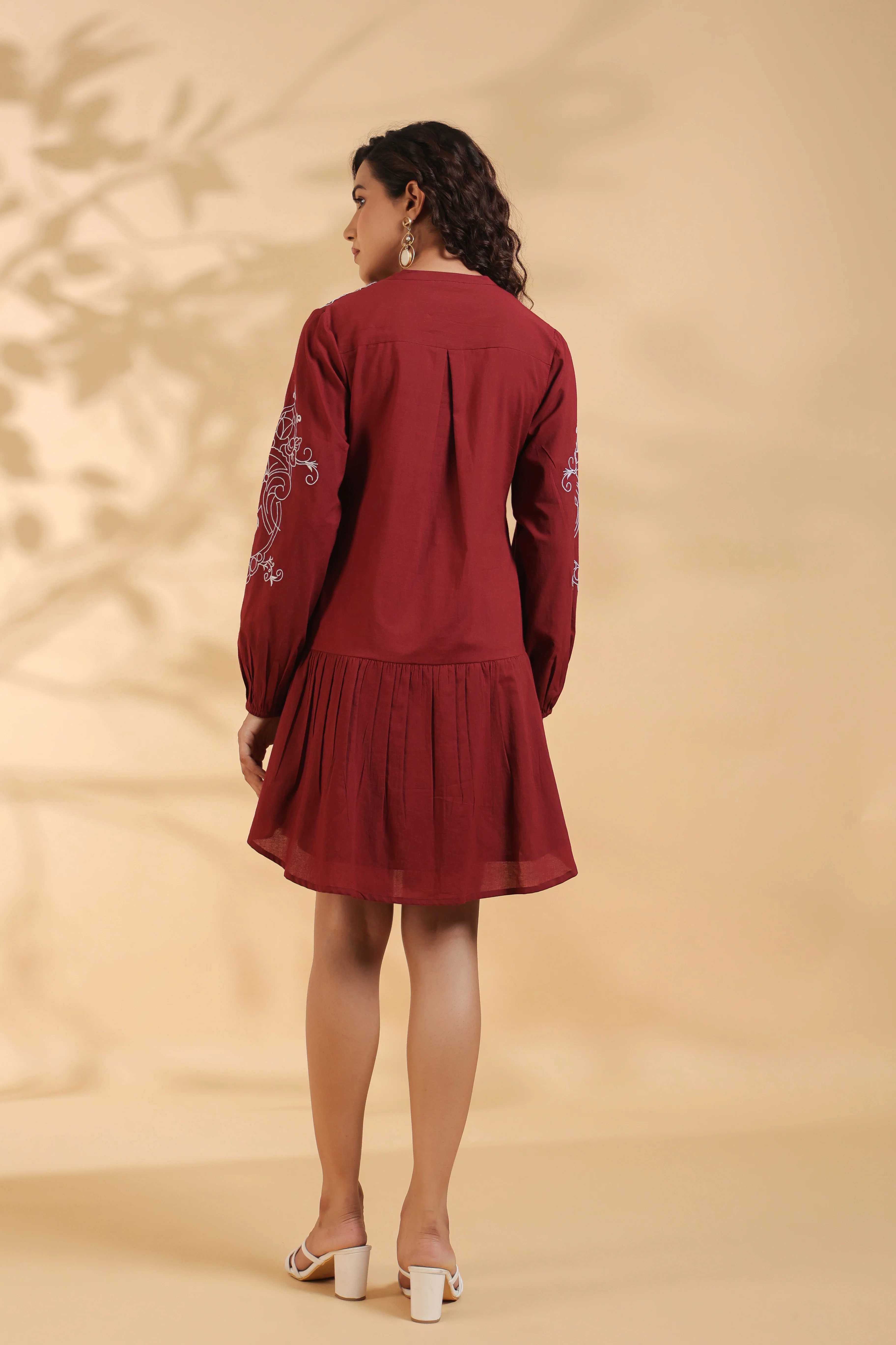 Annie Crimson Embroidery Dress - Image 3