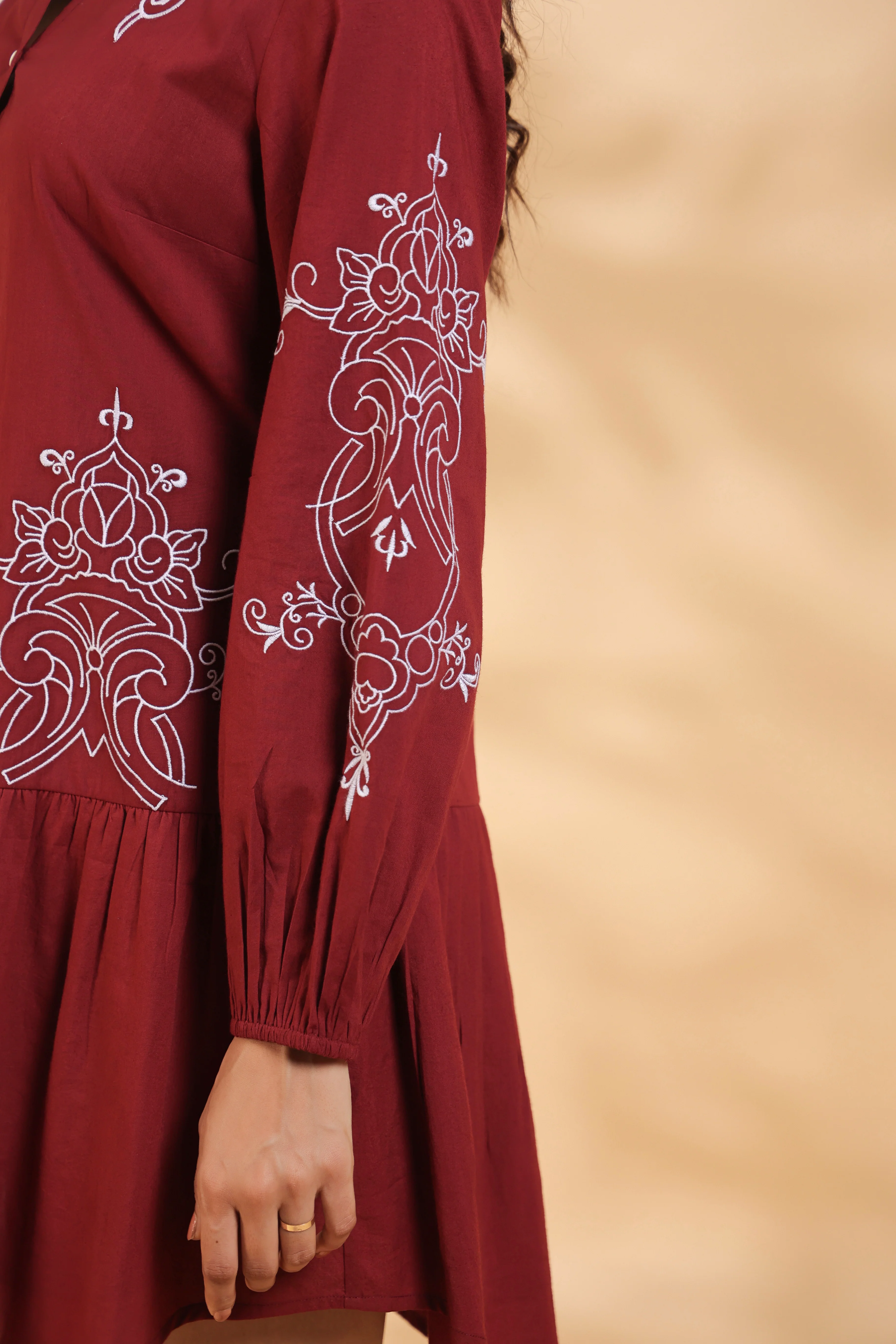 Annie Crimson Embroidery Dress - Image 4