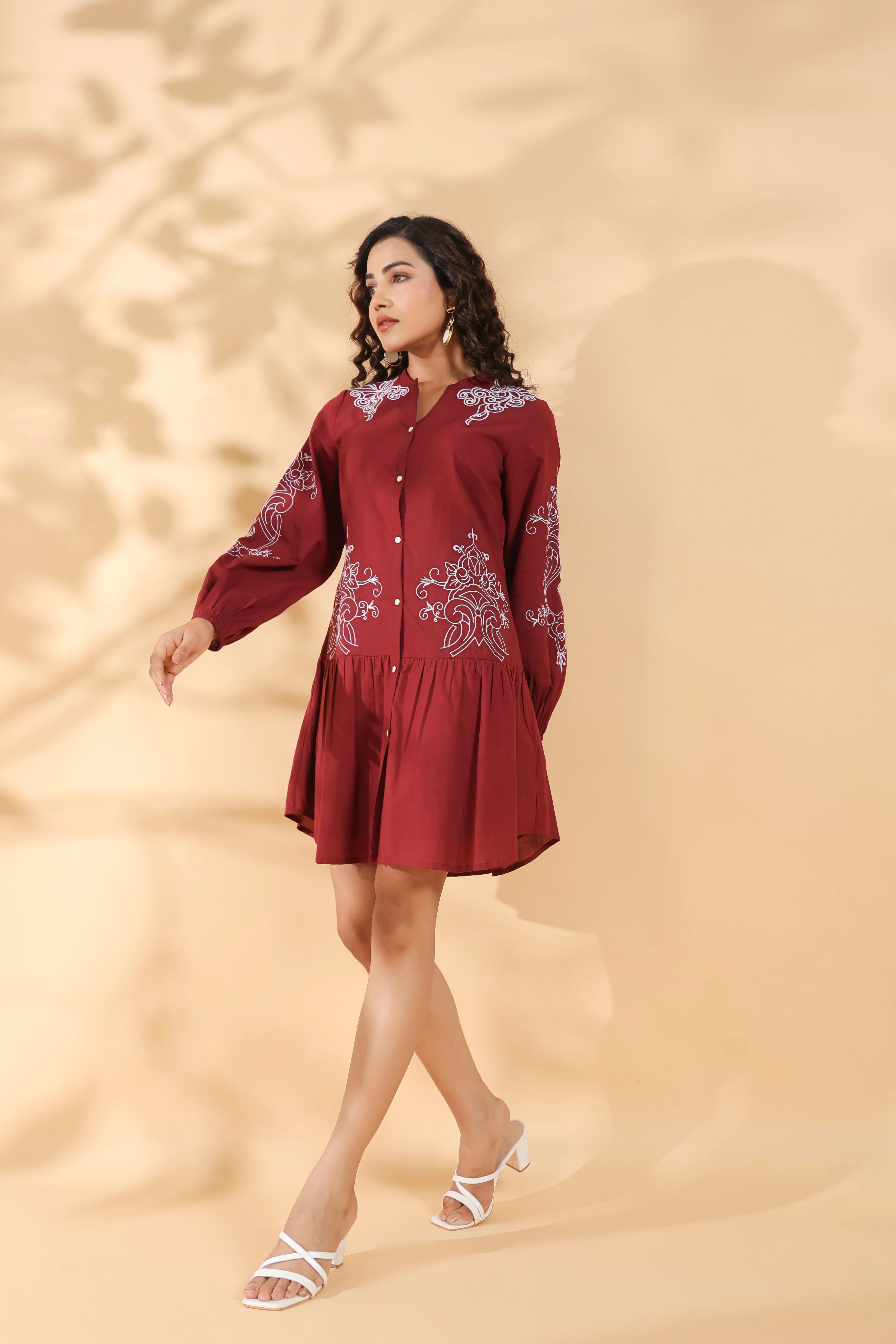 Annie Crimson Embroidery Dress - Image 6