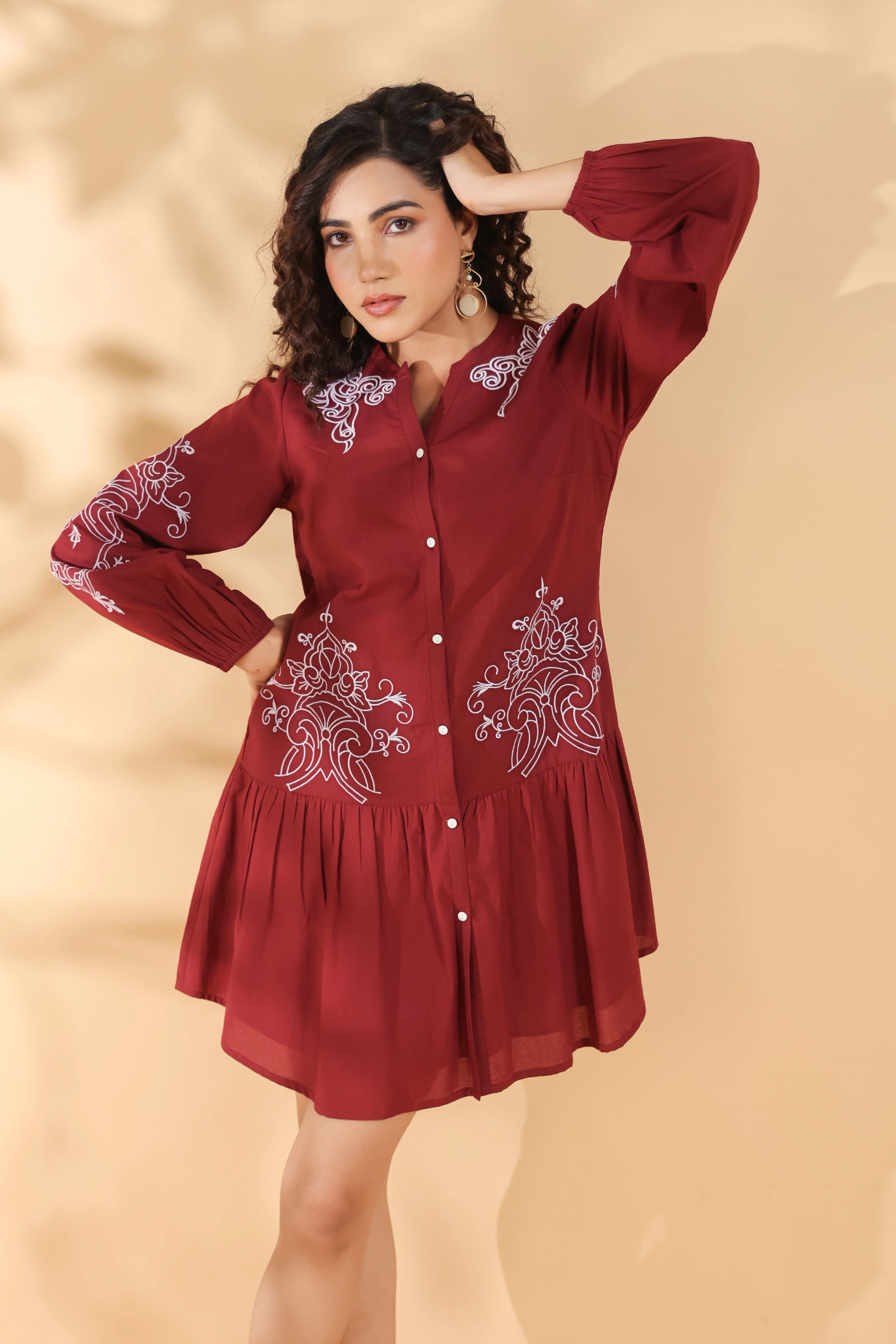 Annie Crimson Embroidery Dress - Image 7