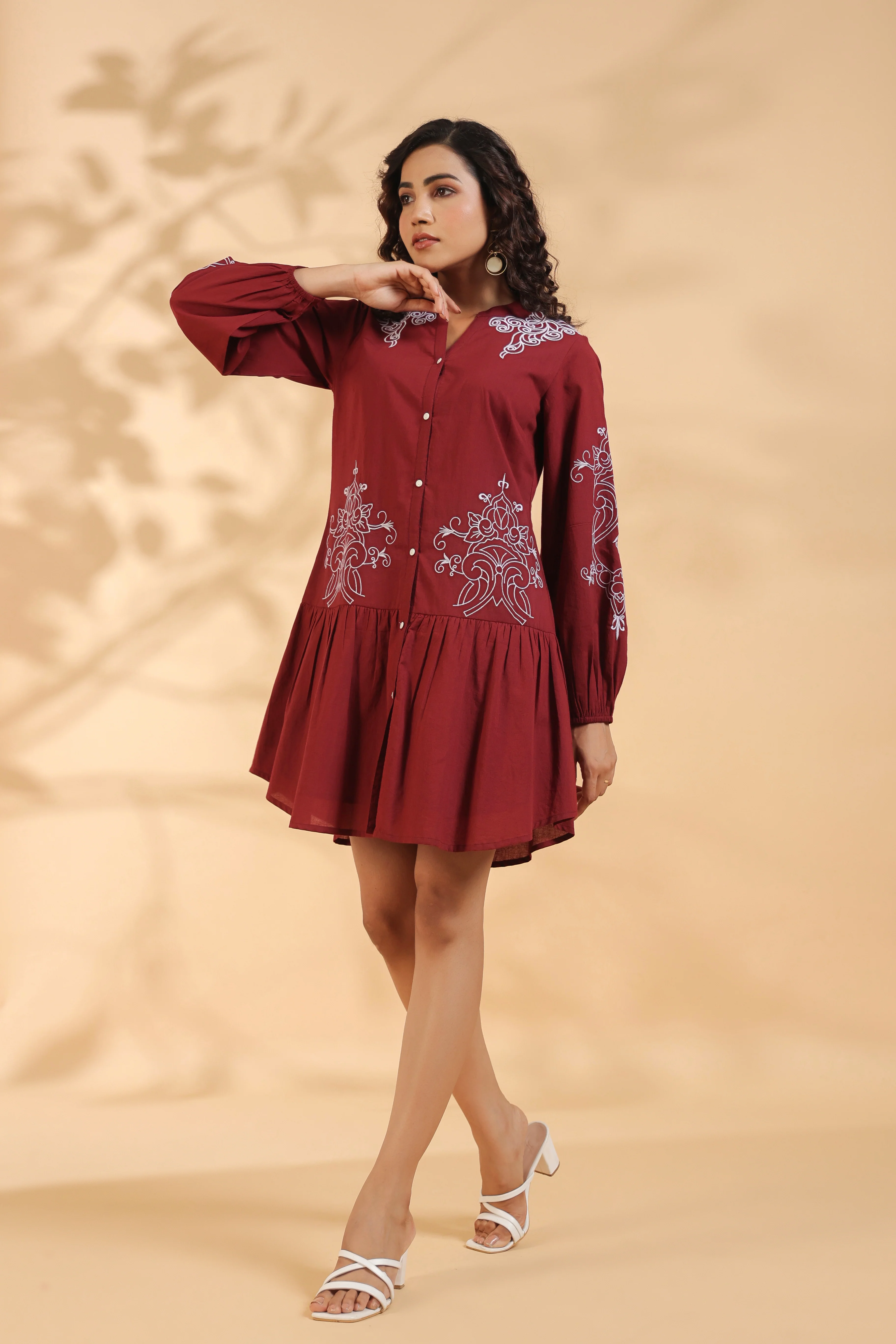 Annie Crimson Embroidery Dress - Image 8