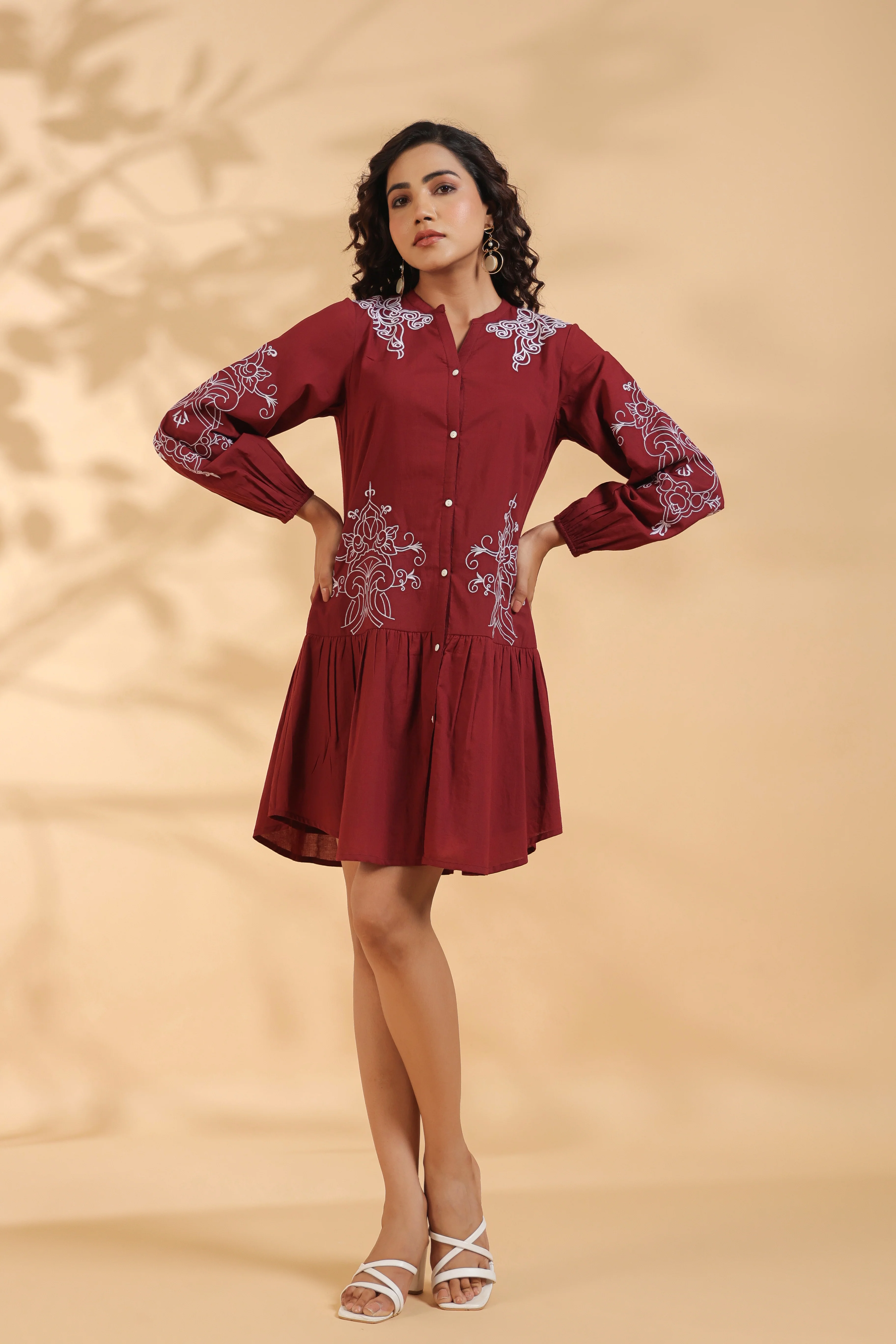 Annie Crimson Embroidery Dress - Image 9