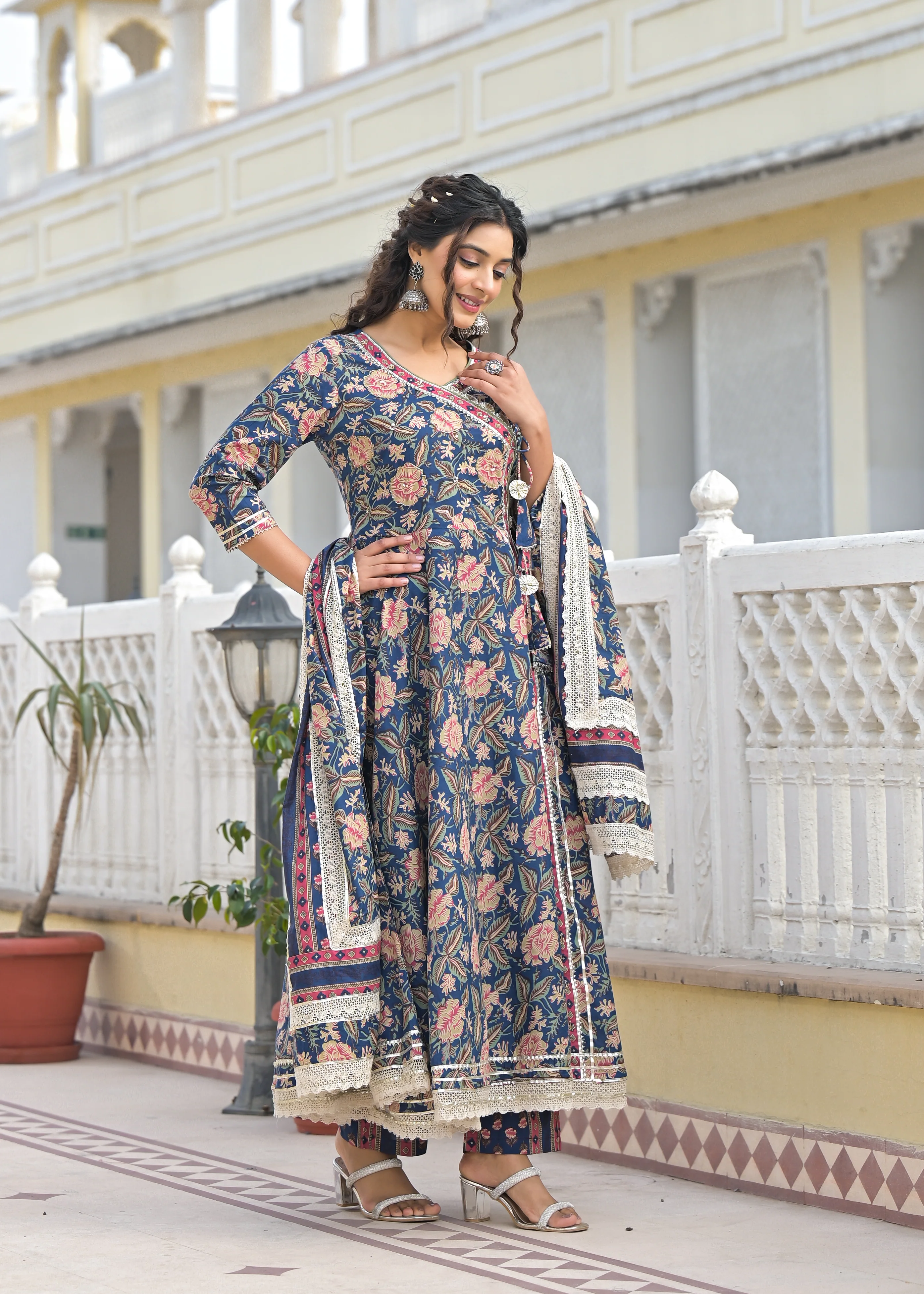Ishika Navy Premium Cotton Anarkali Suit Set - Image 5