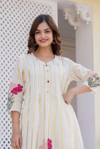 Manjula Walnut Cotton Kurta Pant Set - Image 2