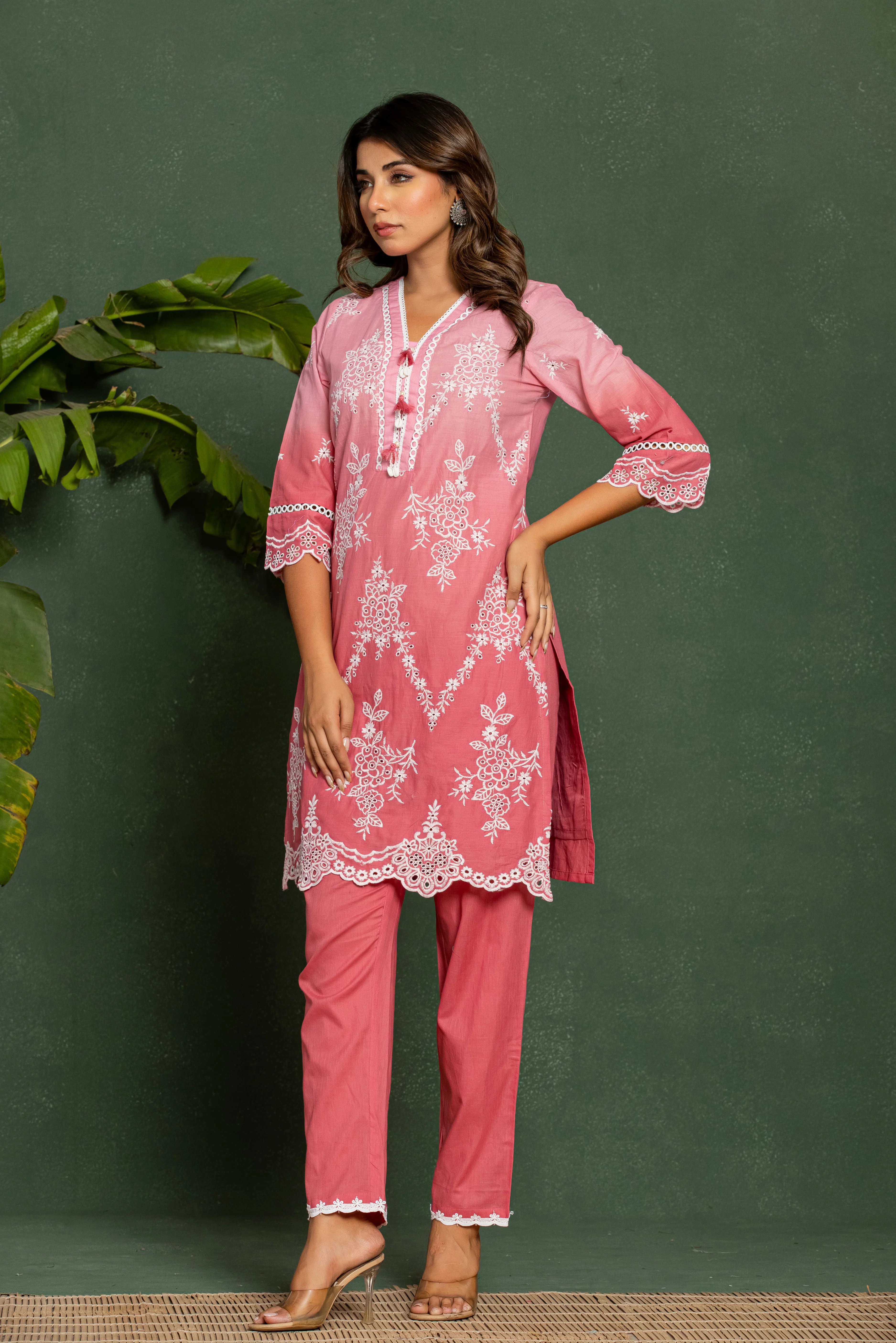 Anumeha Blush embroidered Cotton Co-ord Set - Image 2