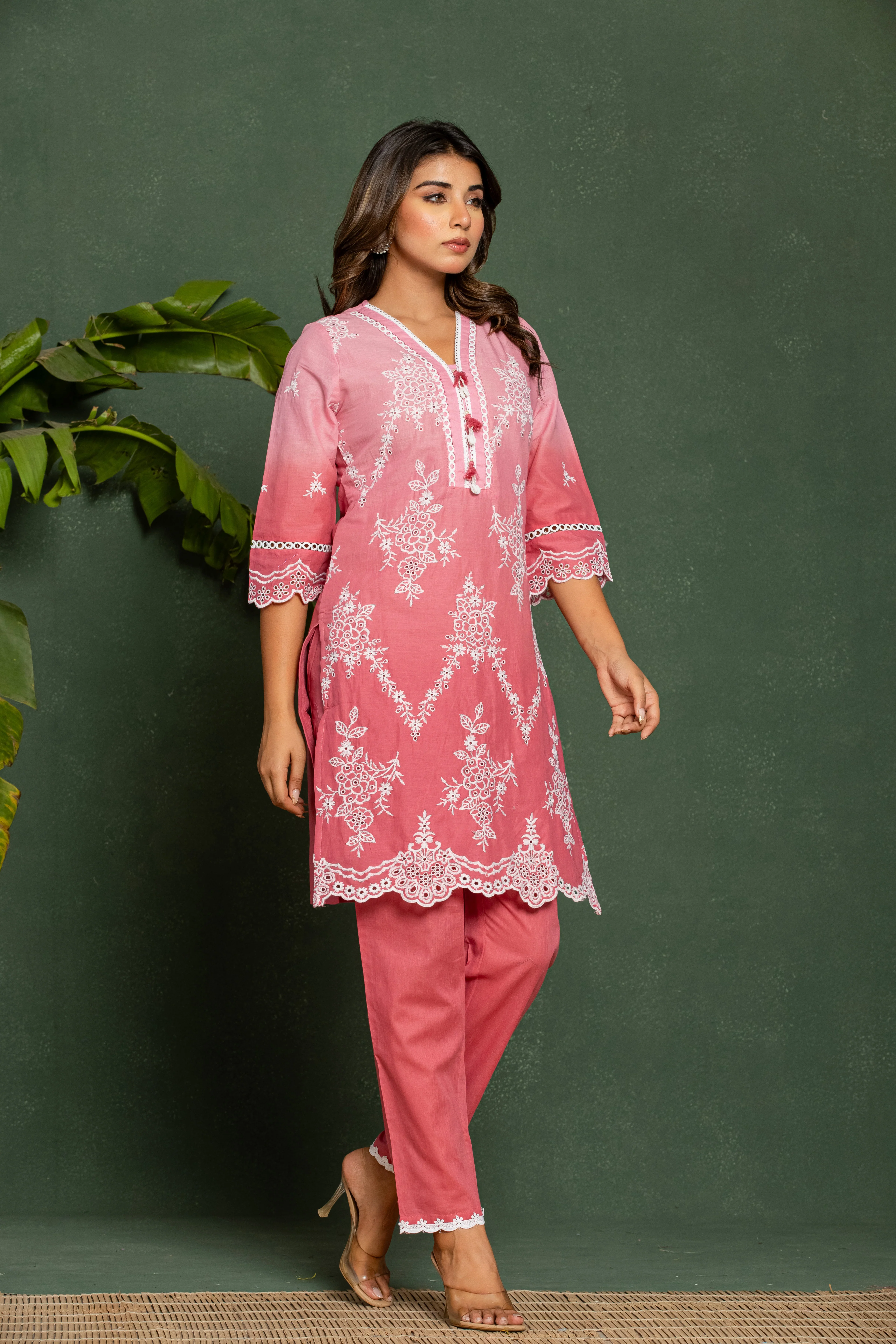 Anumeha Blush embroidered Cotton Co-ord Set - Image 4
