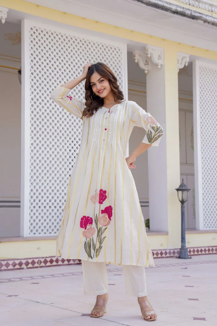 Manjula Walnut Cotton Kurta Pant Set - Image 4