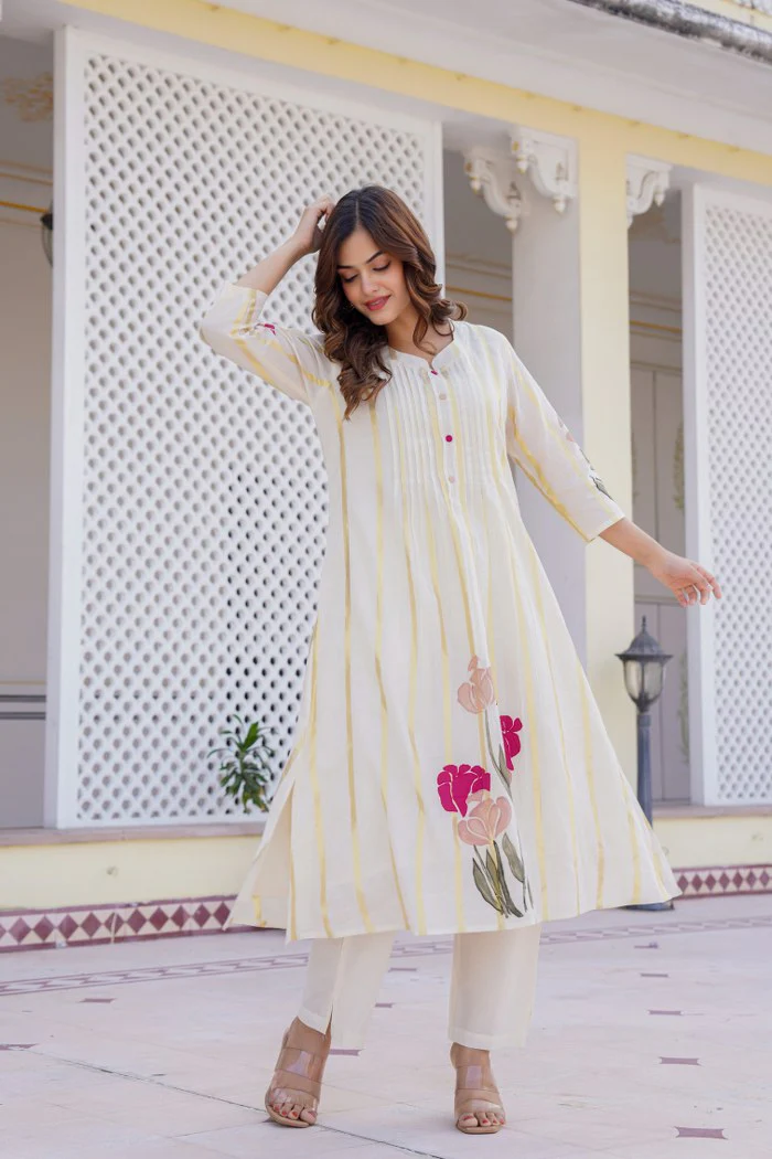 Manjula Walnut Cotton Kurta Pant Set - Image 5