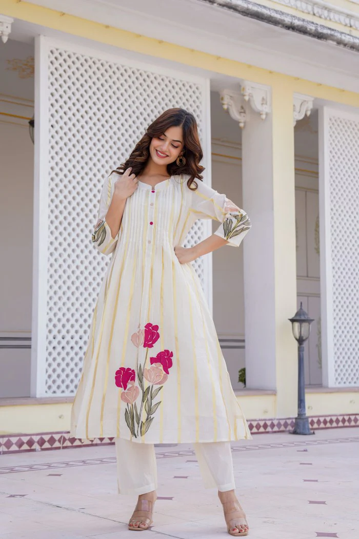 Manjula Walnut Cotton Kurta Pant Set - Image 6