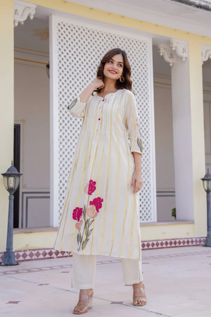 Manjula Walnut Cotton Kurta Pant Set - Image 9