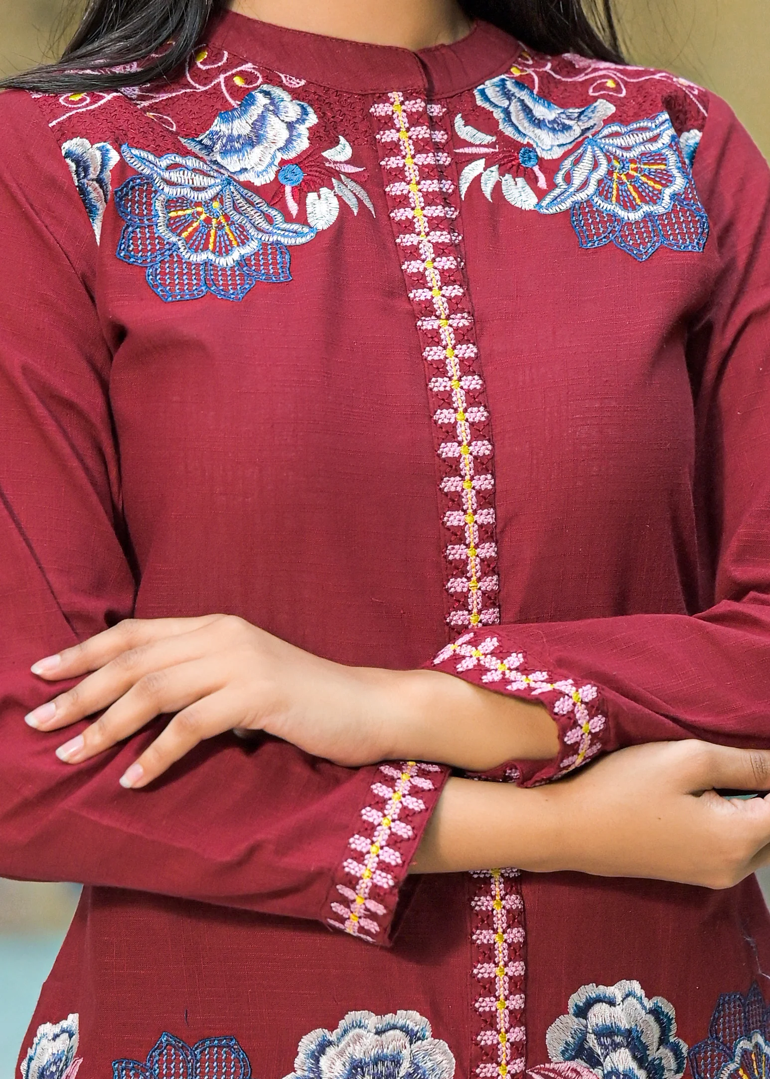 Sanjana Burgundy Embroidered Co-ord Set - Image 5