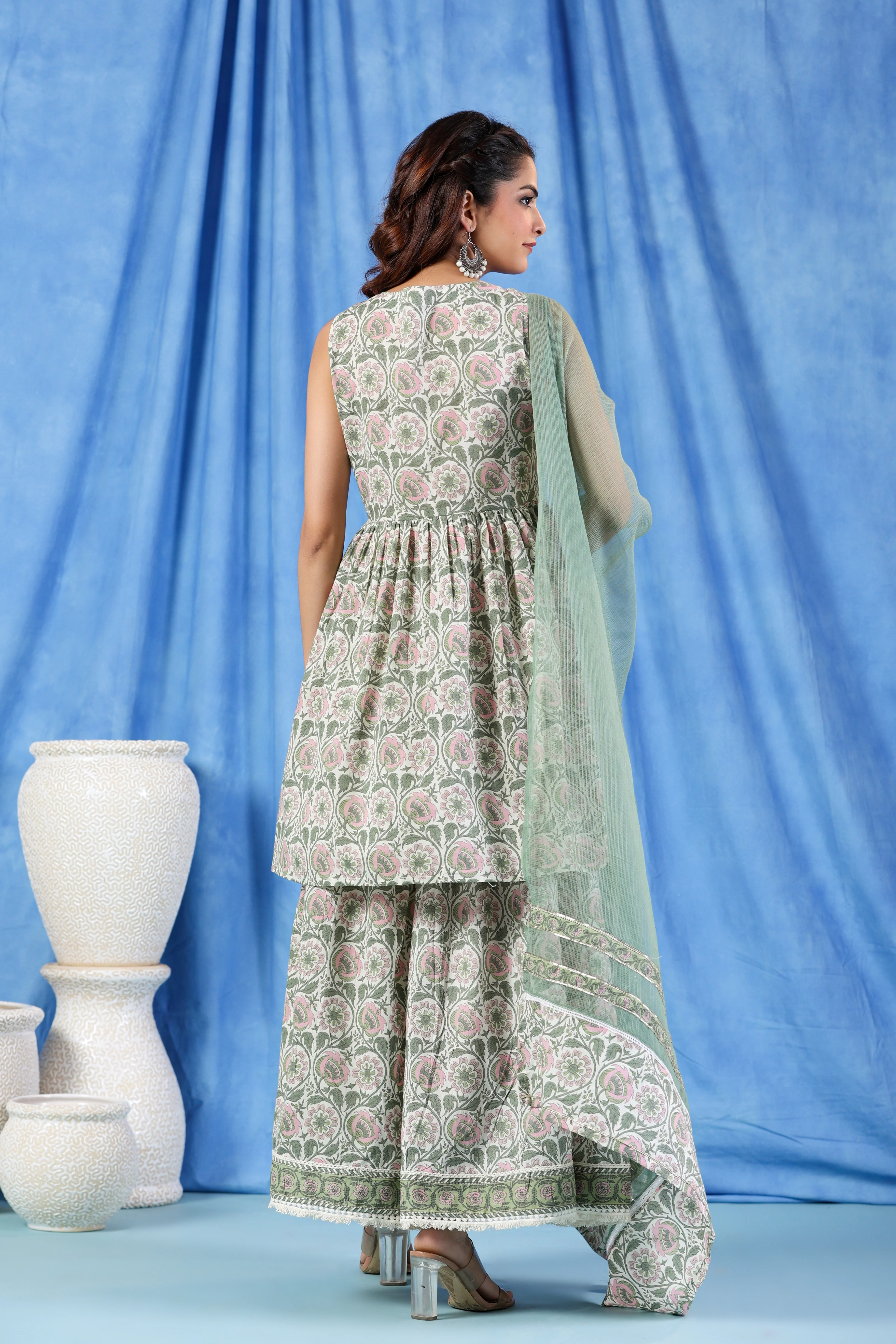 Pavitra moss cotton sharara suit set - Image 3