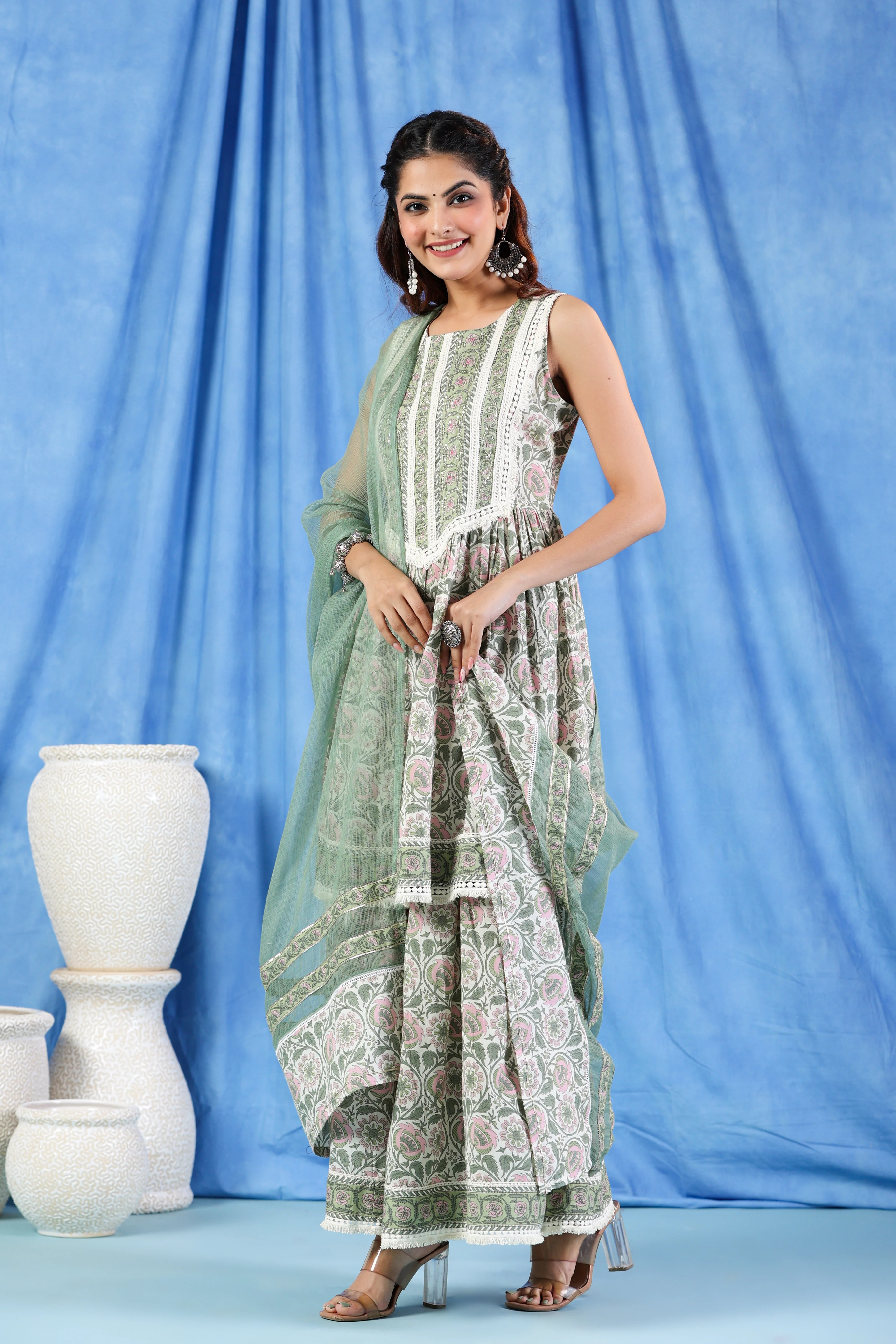 Pavitra moss cotton sharara suit set - Image 4