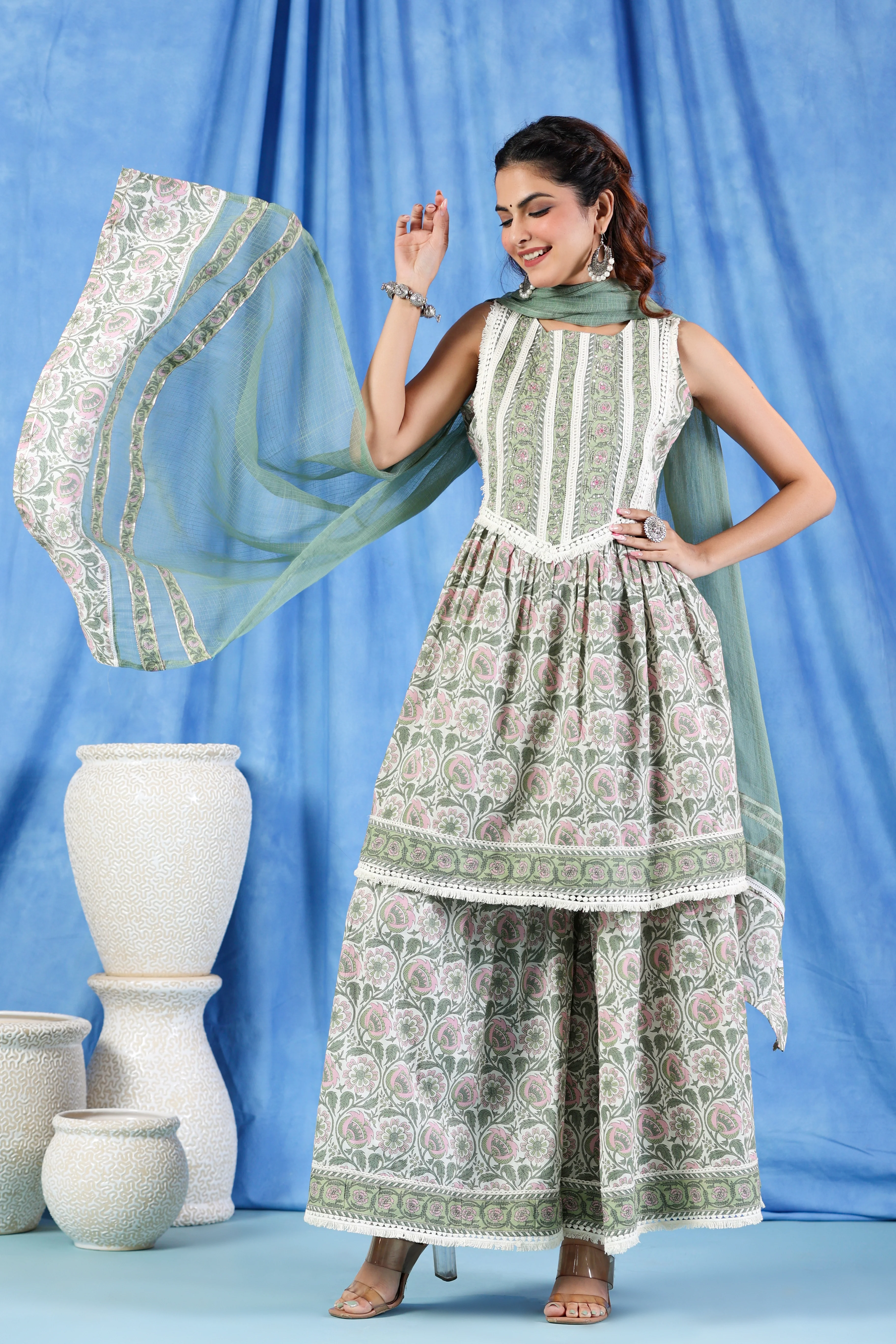 Pavitra moss cotton sharara suit set - Image 5