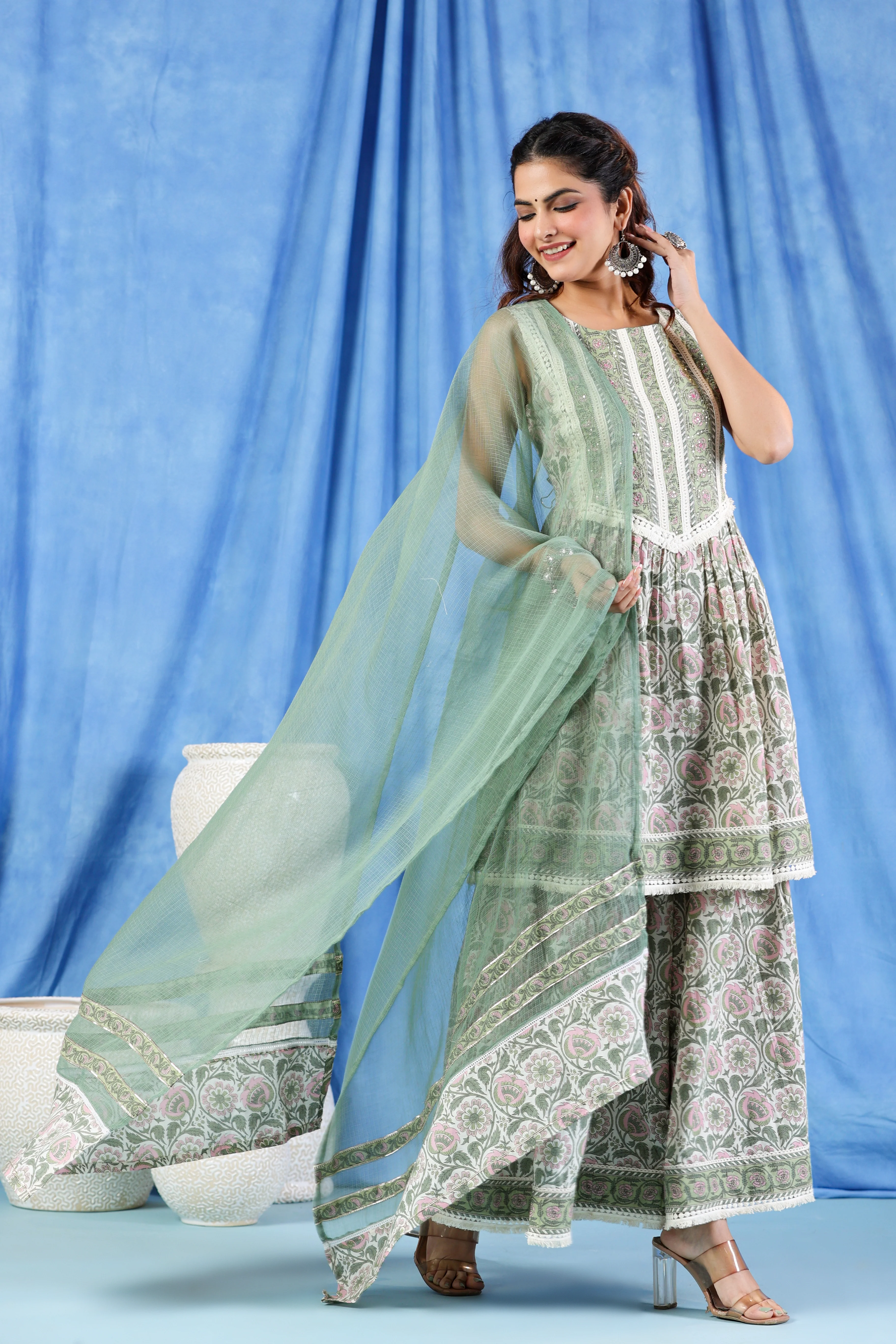 Pavitra moss cotton sharara suit set - Image 6