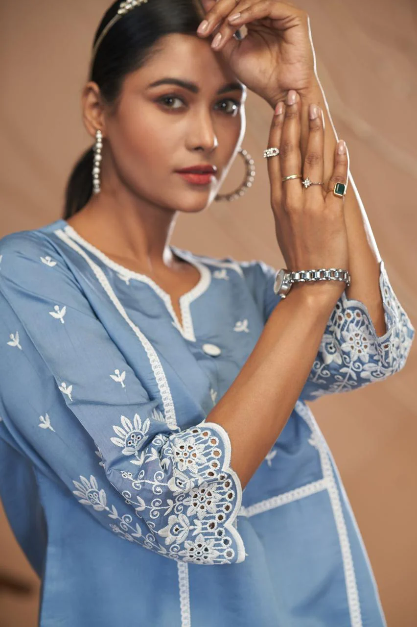 Jaideep Softblue Embroided Co-ord Set - Image 3