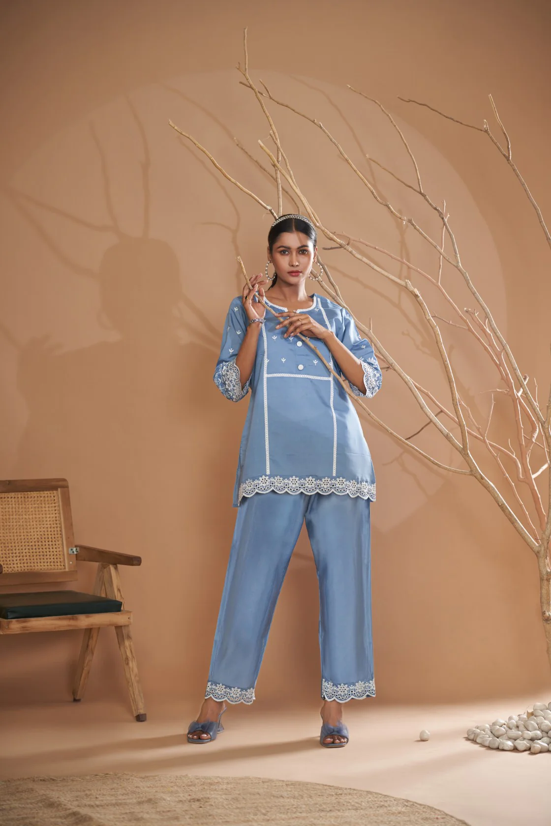 Jaideep Softblue Embroided Co-ord Set - Image 4