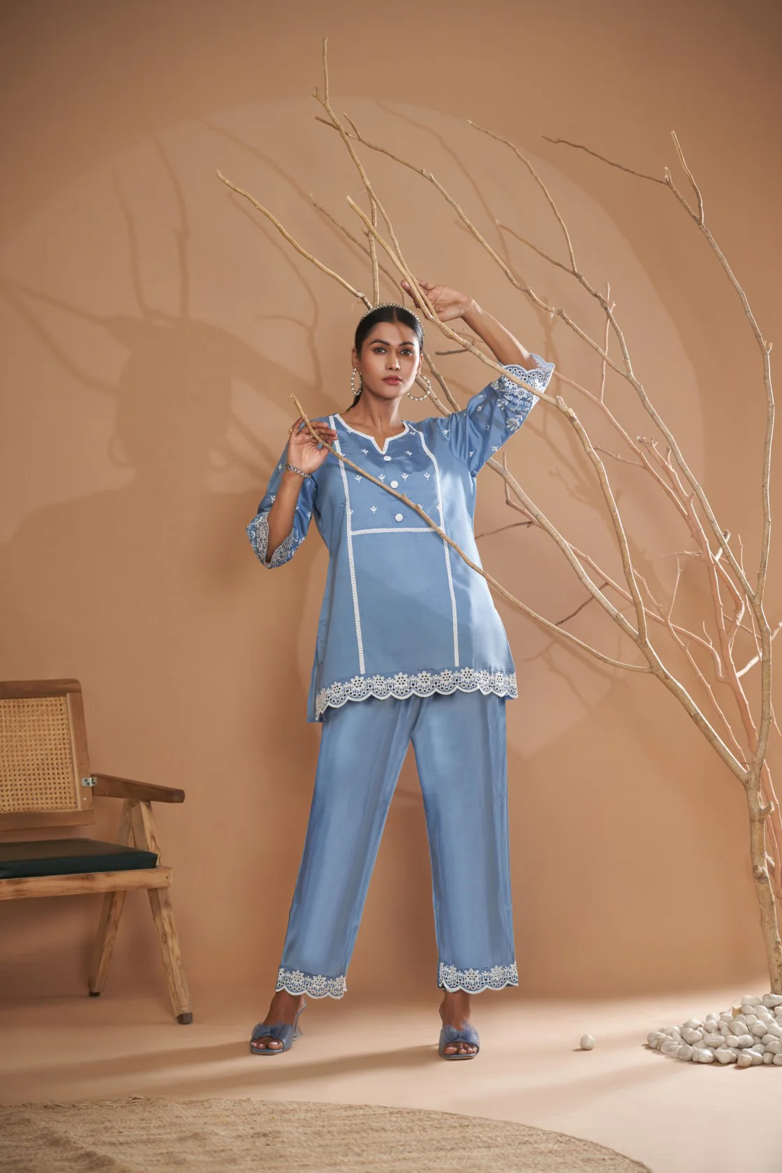 Jaideep Softblue Embroided Co-ord Set - Image 6
