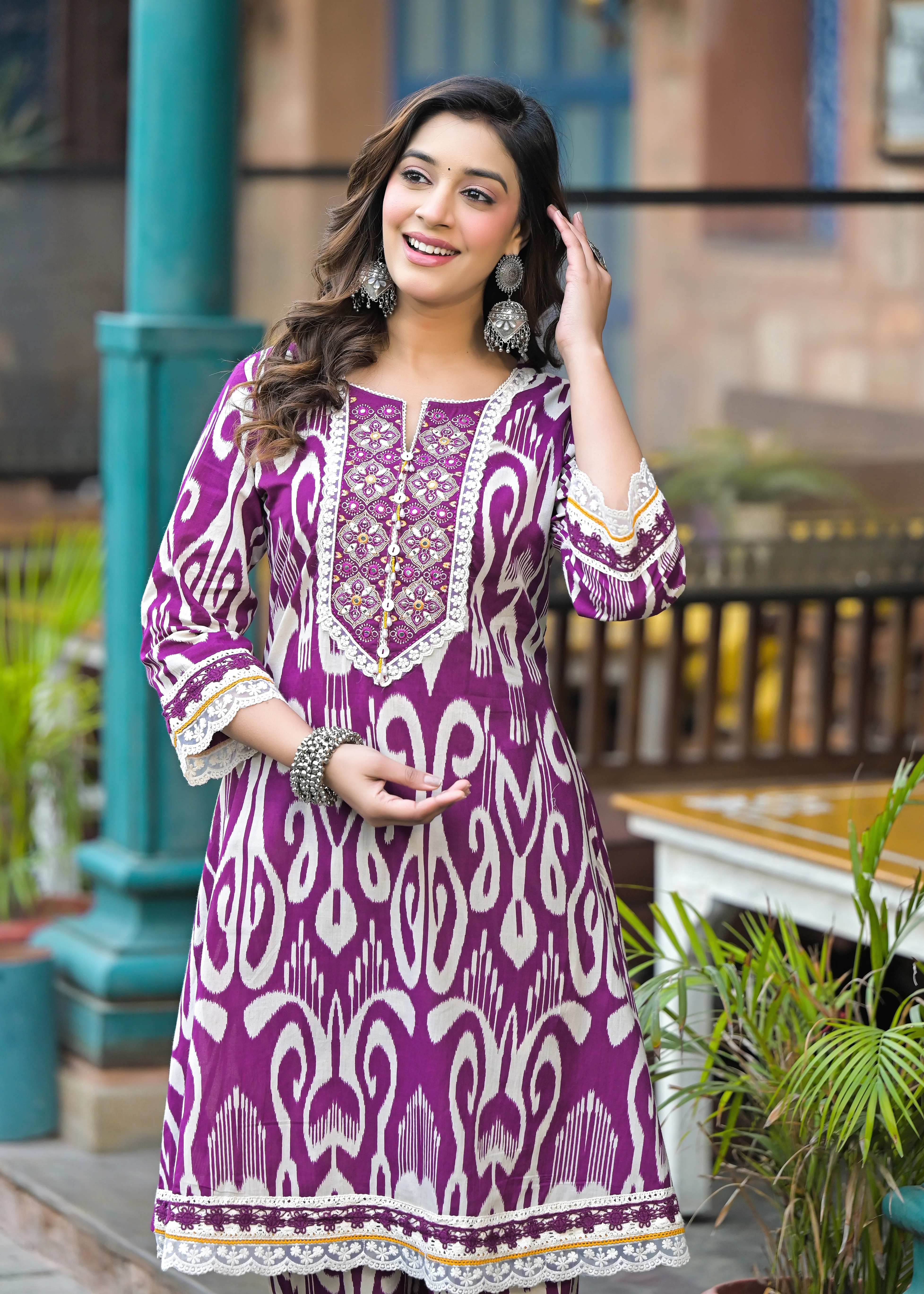 Pavitra Plum Ikat Print Cotton Co-ord Set - Image 2