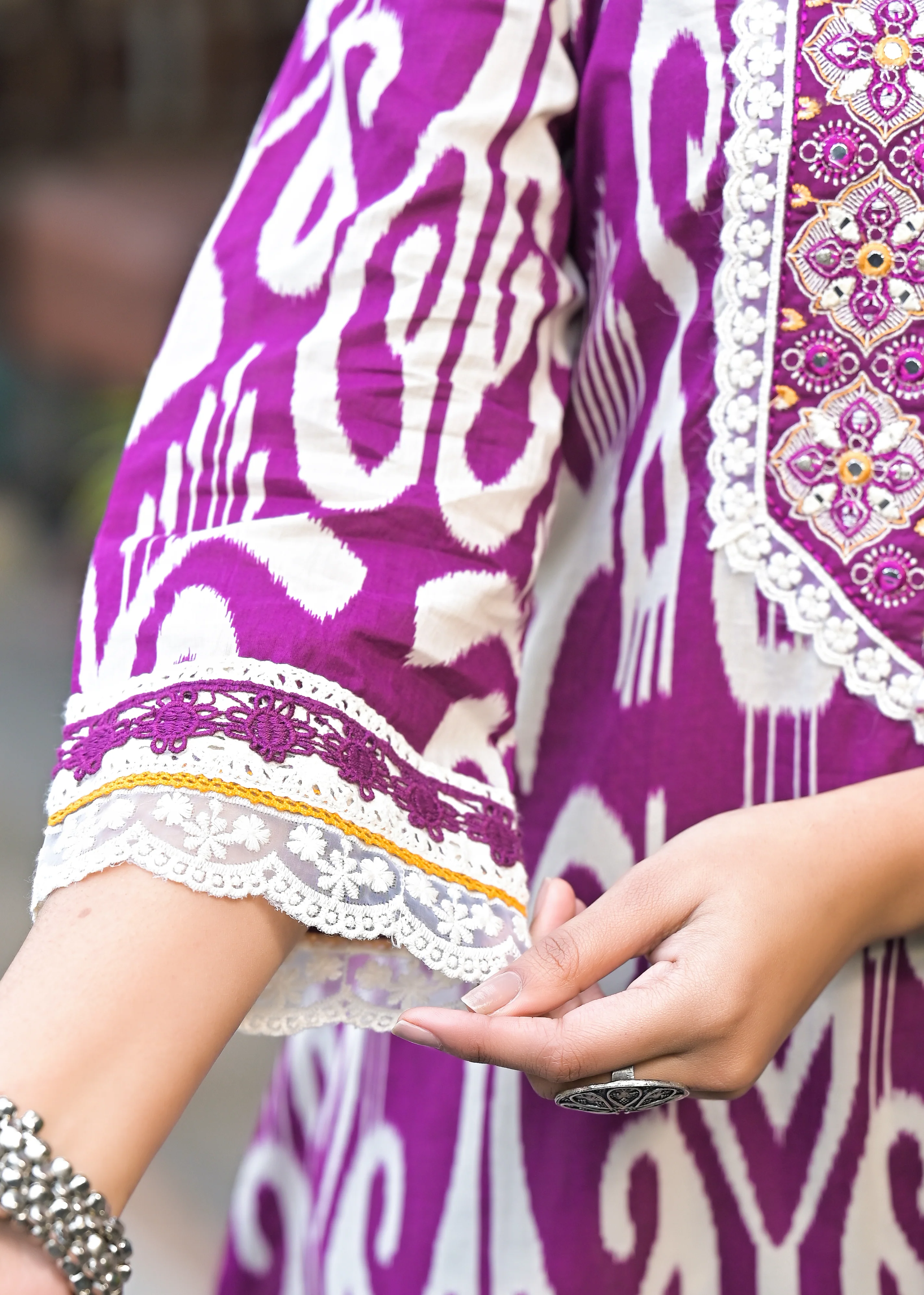 Pavitra Plum Ikat Print Cotton Co-ord Set - Image 4