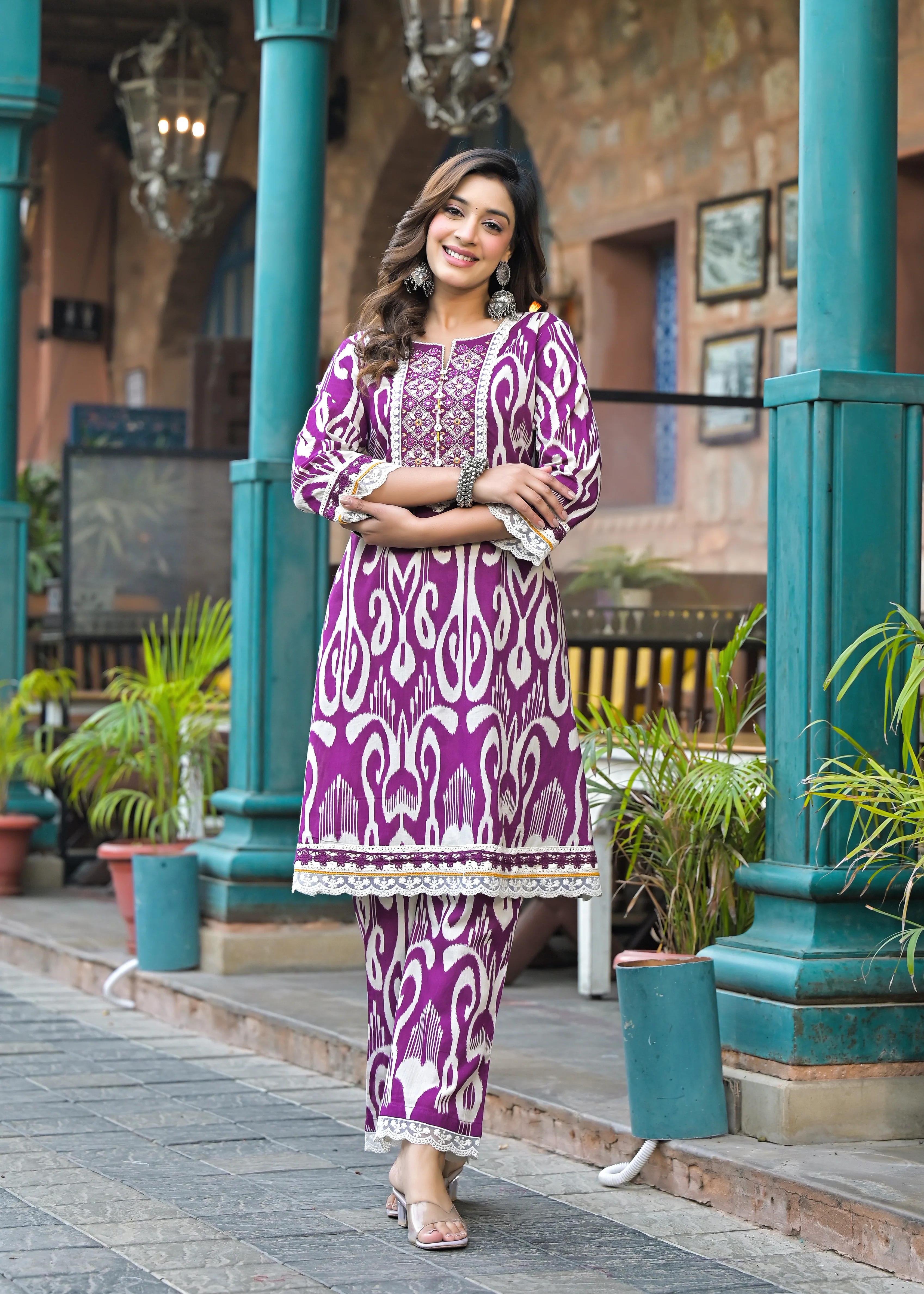 Pavitra Plum Ikat Print Cotton Co-ord Set - Image 7