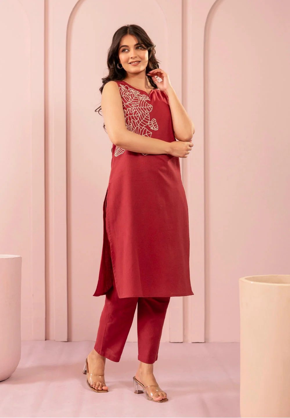 Purna rustic Embroidery cotton Kurta pant set - Image 4