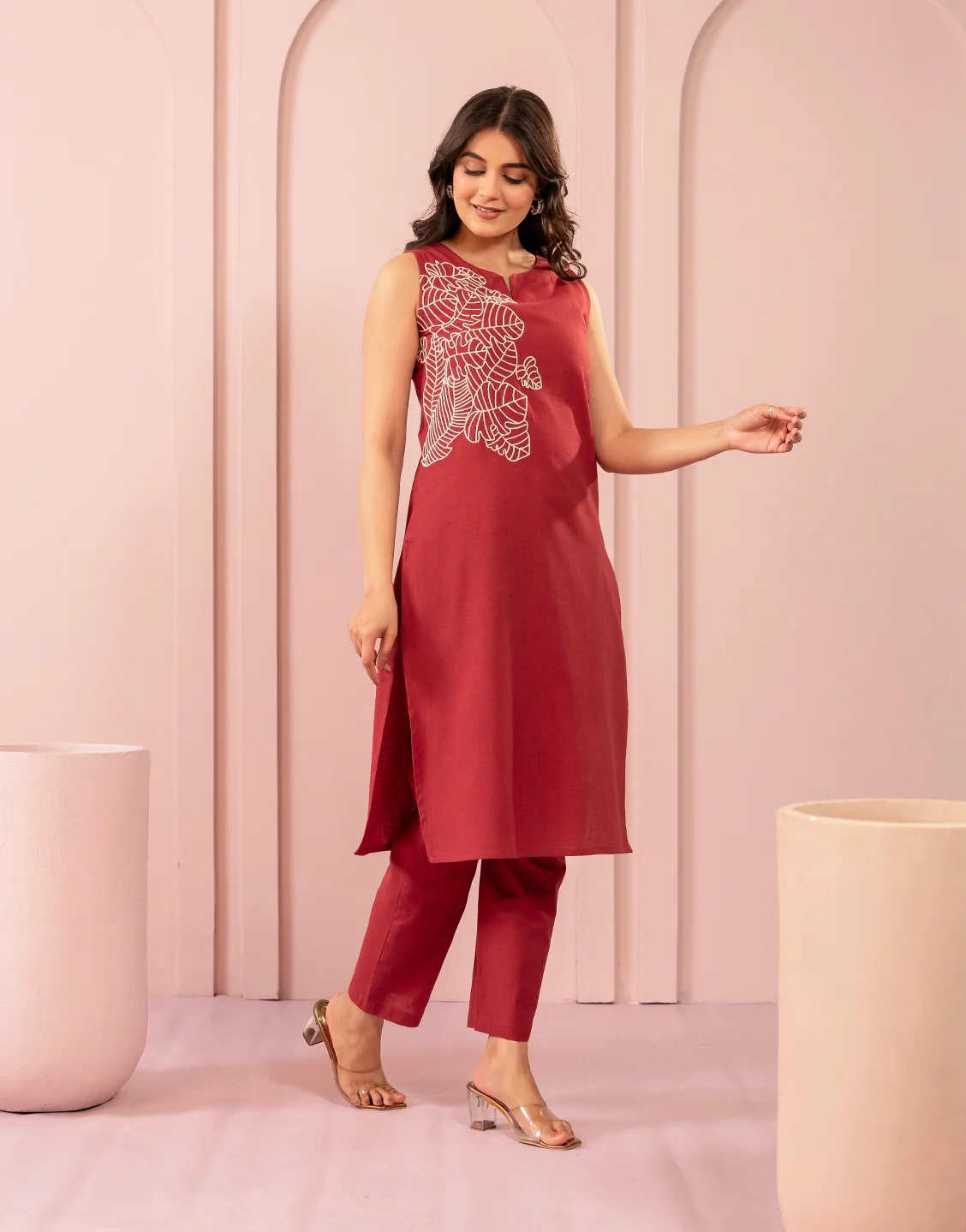 Purna rustic Embroidery cotton Kurta pant set - Image 6