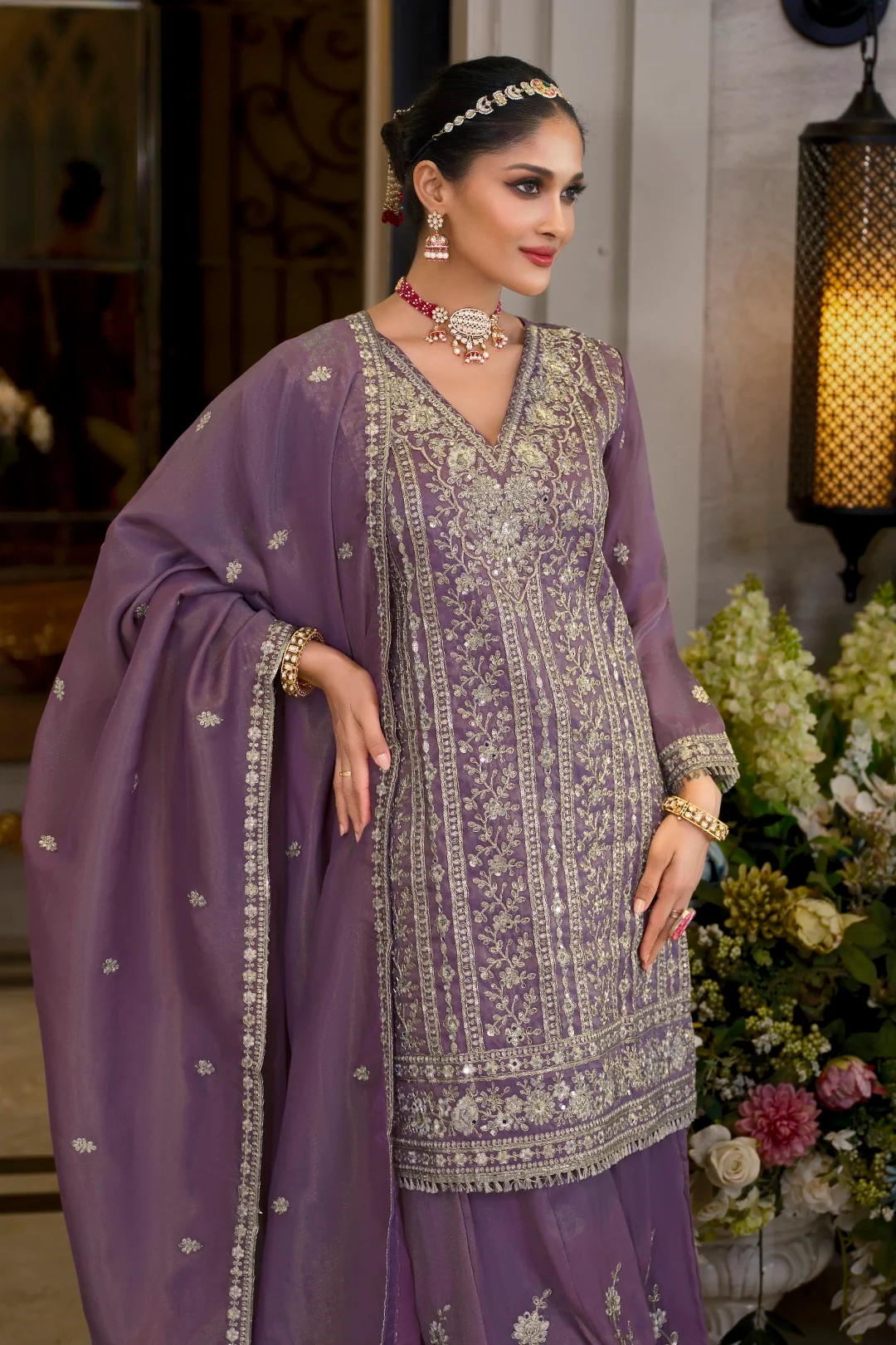 Somwar Orchid Full work Sharara set - Image 2