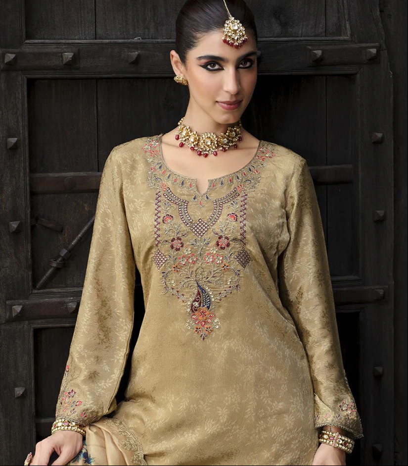 Mrinal Caramel full work heavy suit set - Image 2