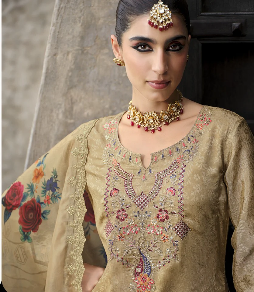 Mrinal Caramel full work heavy suit set - Image 3