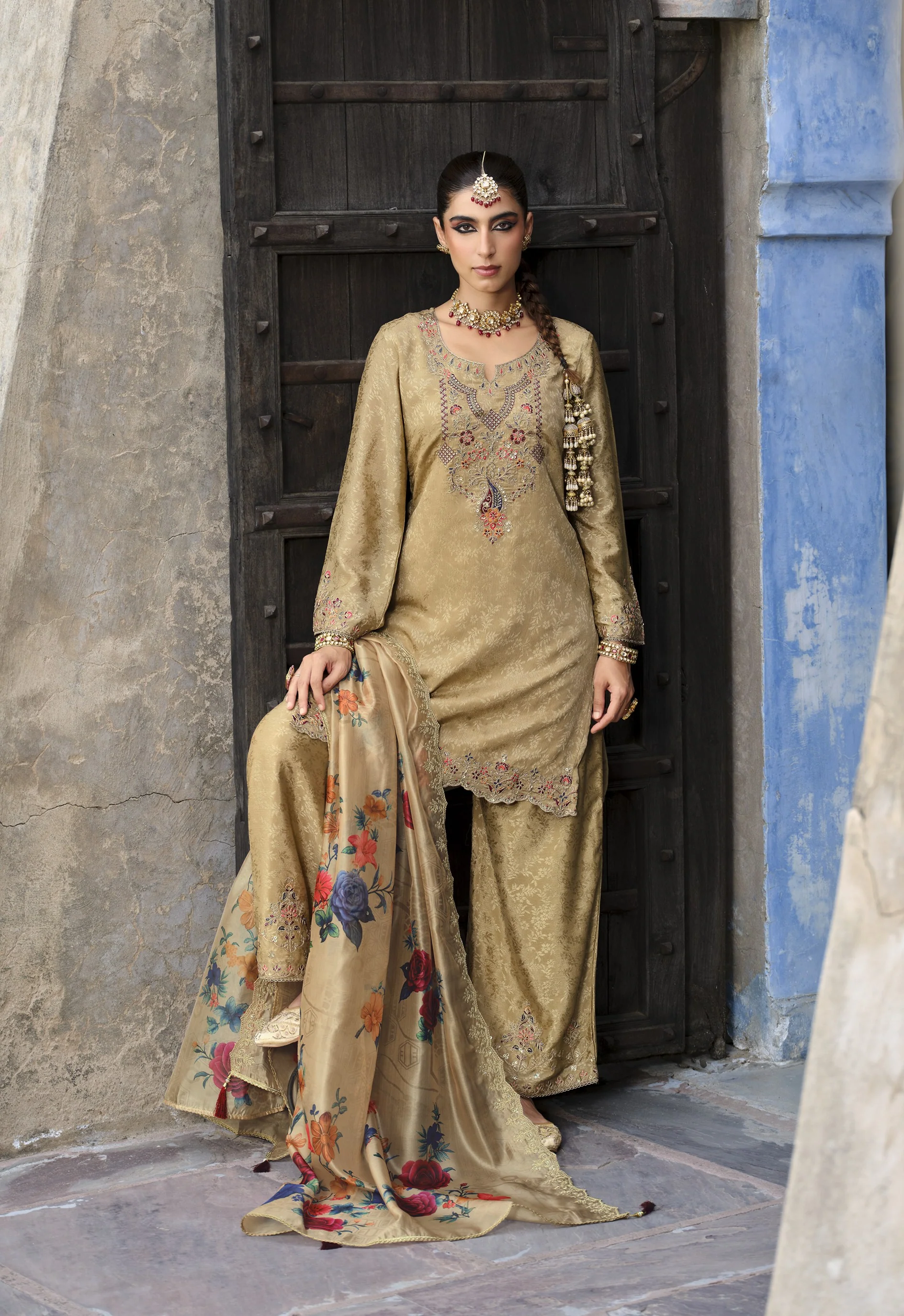 Mrinal Caramel full work heavy suit set - Image 4
