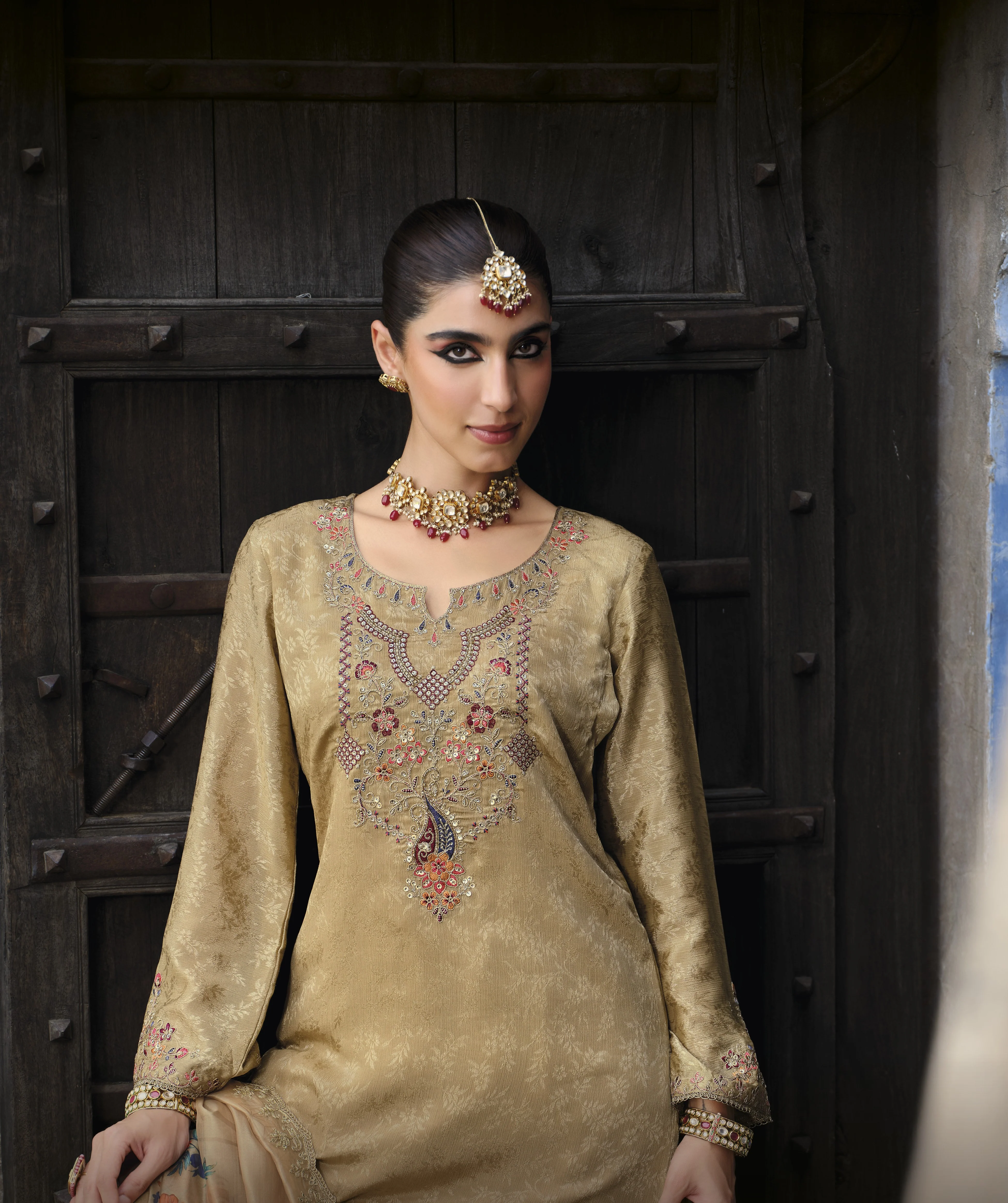 Mrinal Caramel full work heavy suit set - Image 5