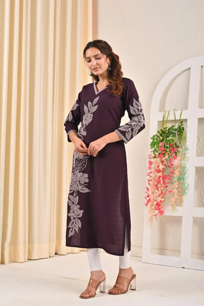 Sarvari Wine Embroidered Kurti - Image 3