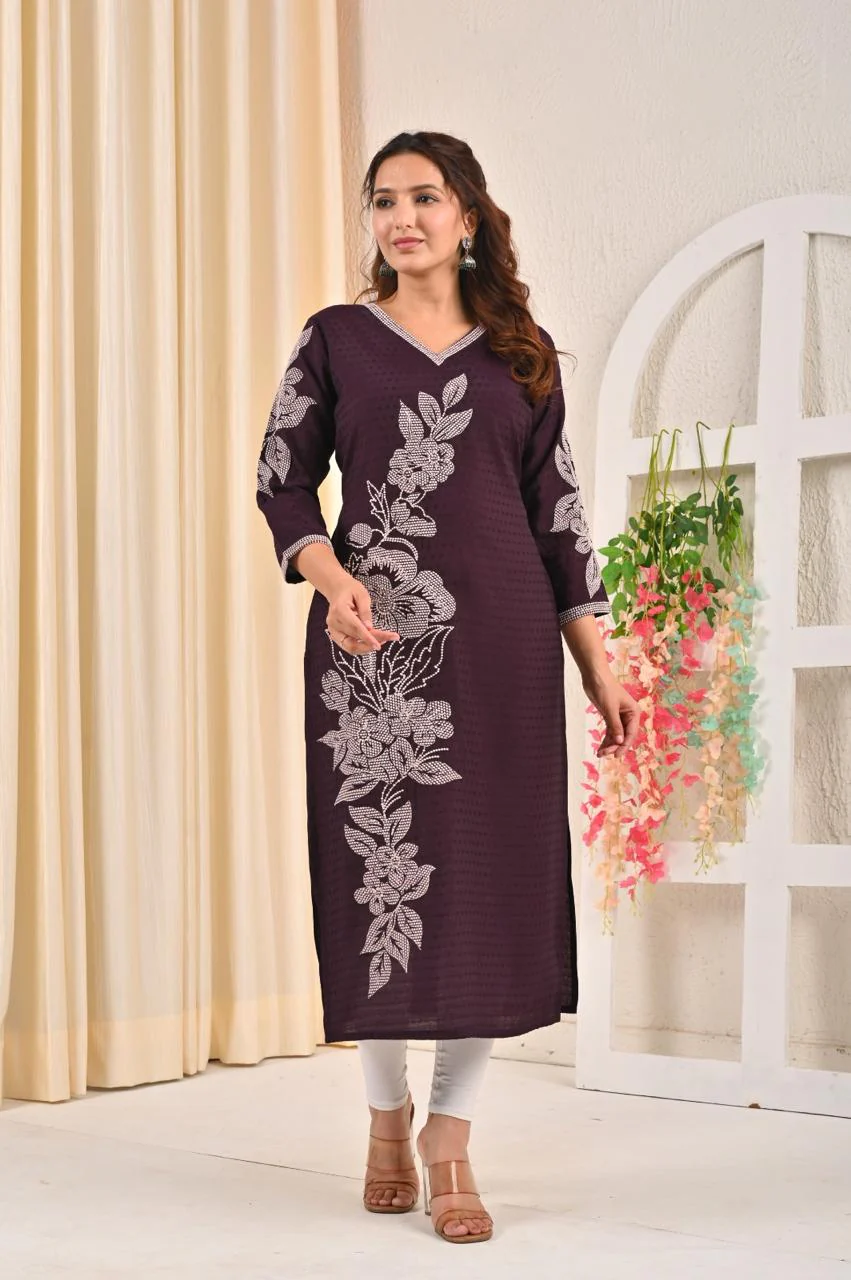 Sarvari Wine Embroidered Kurti - Image 5