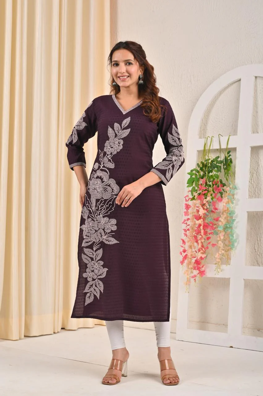 Sarvari Wine Embroidered Kurti - Image 6