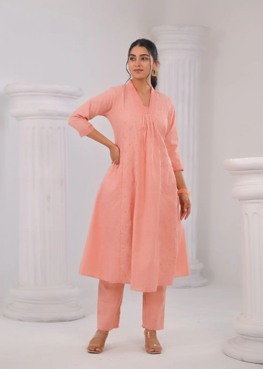 LAYLA BLUSH COTTON KURTA PANT SET - Image 4