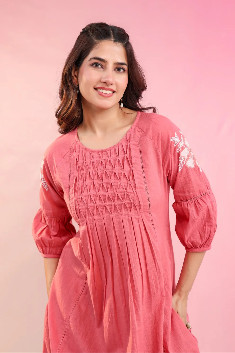 Raftar Salmon Cotton Kurta Pant set - Image 2