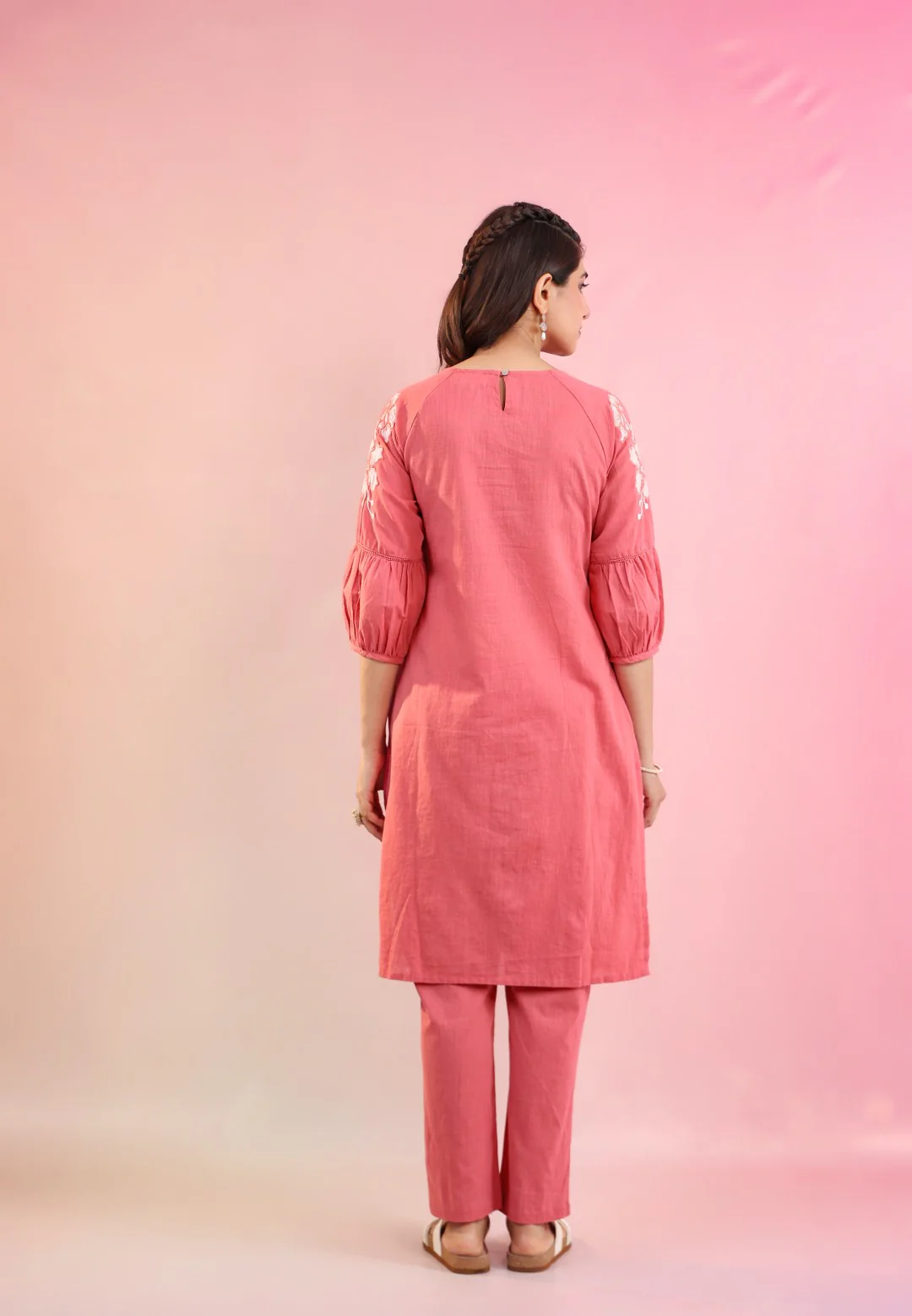 Raftar Salmon Cotton Kurta Pant set - Image 3